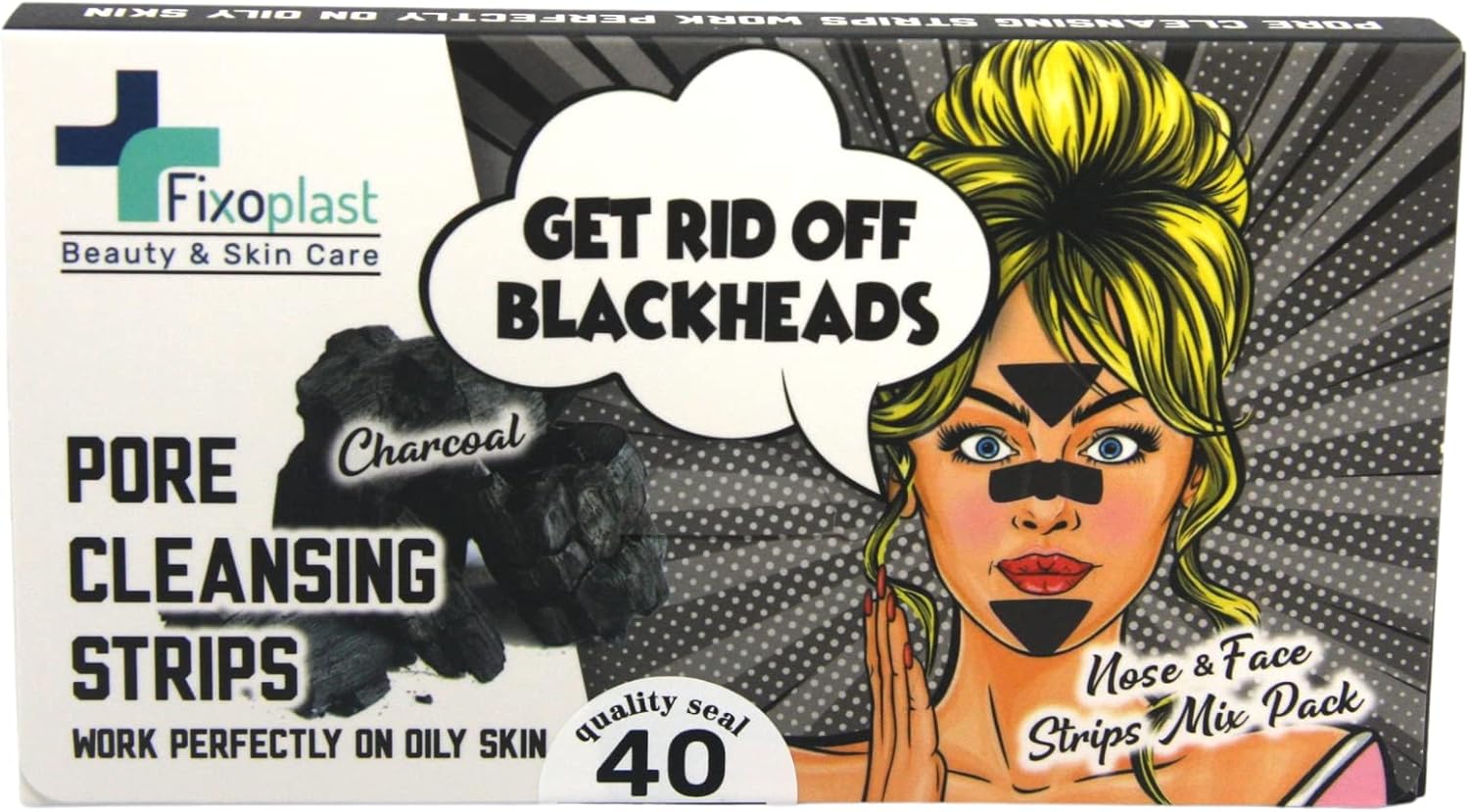 FIXOPLAST Nose Pore Strips with Charcoal, Blackhead Remover Strips