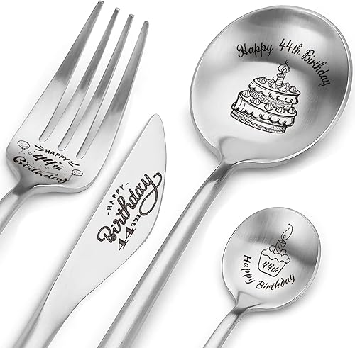 Happy 44th Birthday Spoon&Fork Gifts Engraved Cutlery Set Personalized Birthday Gifts for Son Daughter Sister Brother Friends