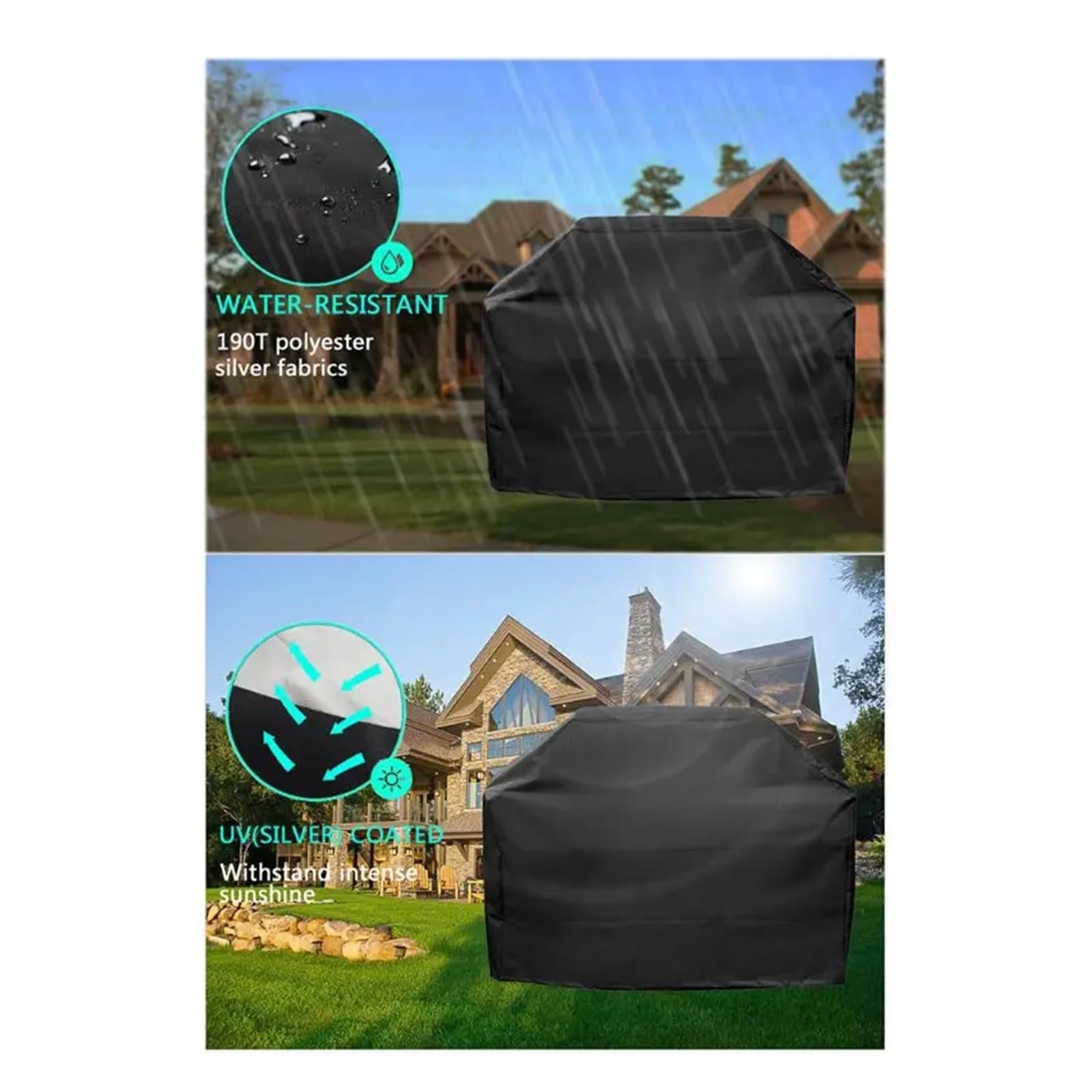 Funda para Parrilla, Funda para Barbacoa, Impermeable, Resistente, para Exteriores, protección contra la Lluvia, Color Negro