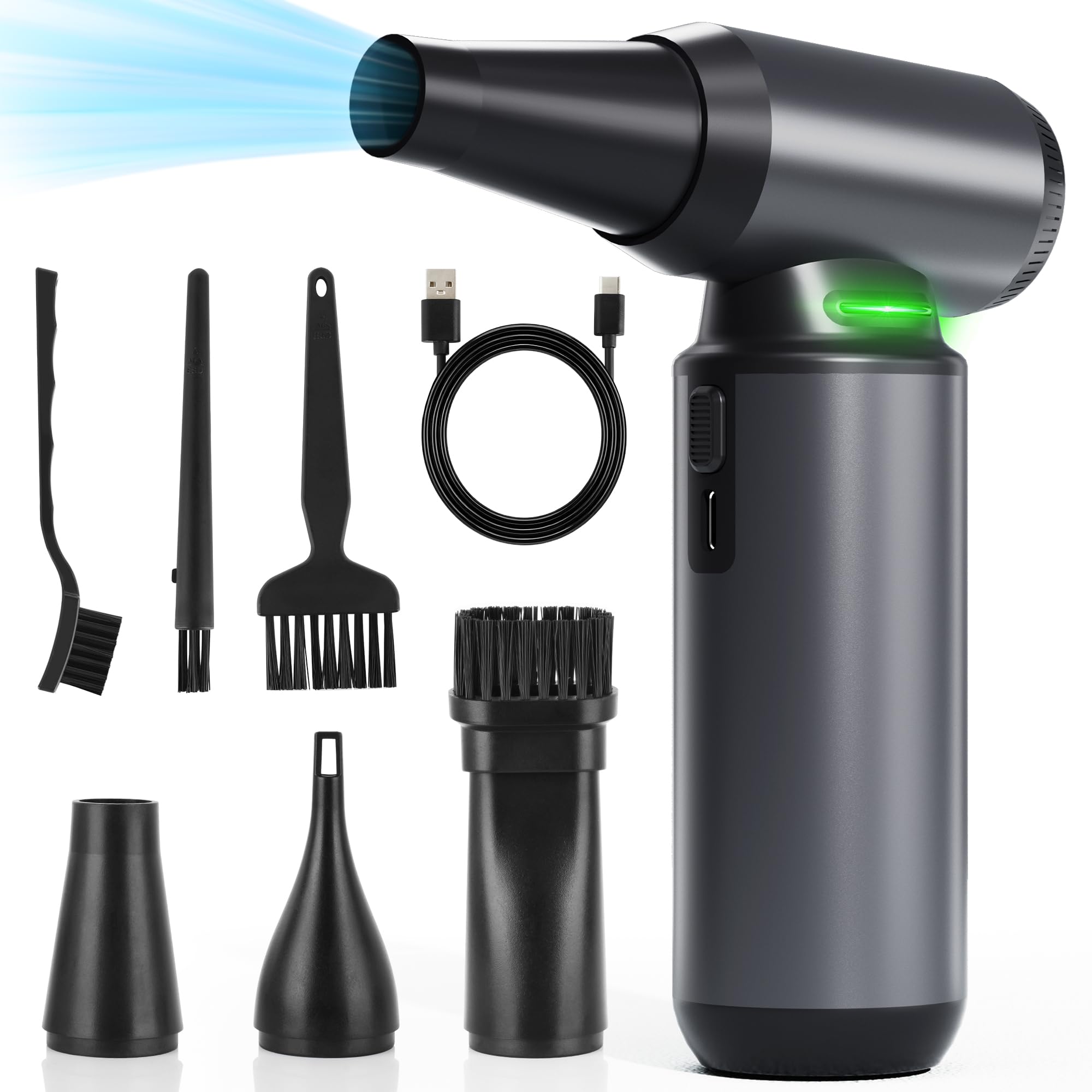 Ultra-Powerful Compressed Air Duster – 300000RPM Electric Air Blower with 8000mAh Battery and 3-Speed Adjustable Wind, Cordless Dust Cleaner for Computer, Laptop, PC, Car, Electronics and Office Use