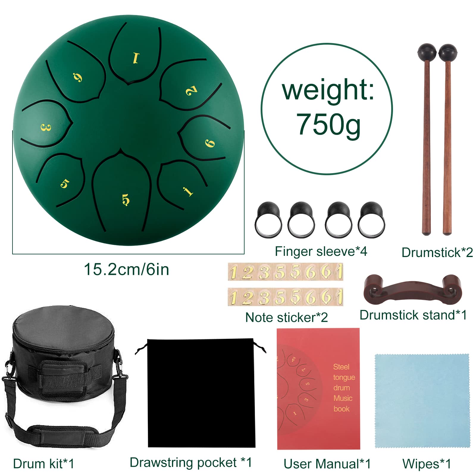 Steel Tongue Drum,6 Pollici 8 Note Do Maggiore Accordato Tamburi in Acciaio,Strumento a Percussione con Bacchette per Tamburi Carry Bag Note Sticks per Meditazione Yoga Zazen Sound Healing