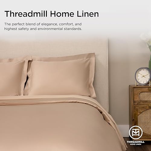 Miniatura 8 de Threadmill Juego de funda de edredón beige tamaño Queen, funda de edredón transpirable, suave juego de funda de edredón de algodón de 3 piezas con 2