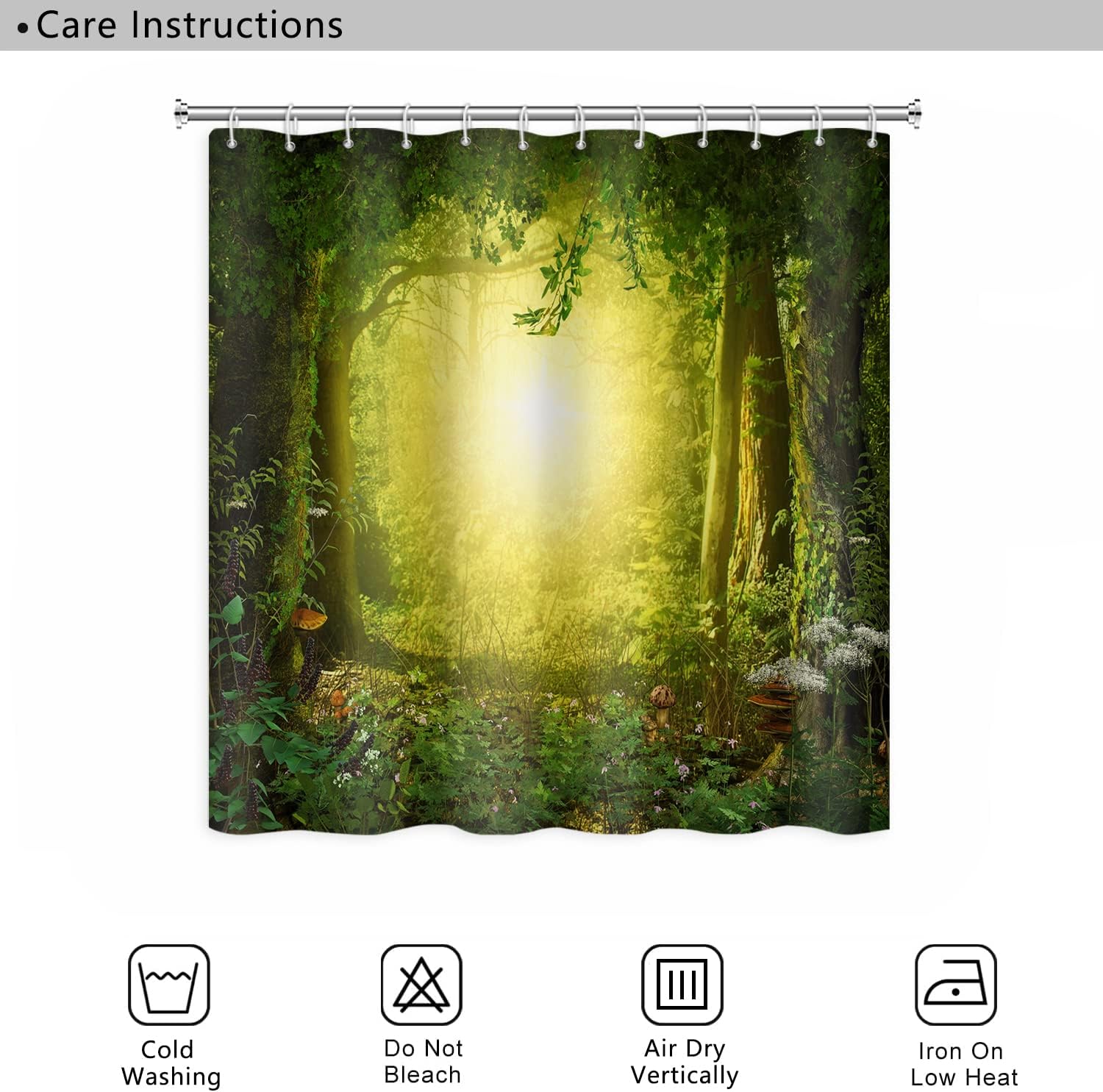 Enchanted Forest Shower Curtain Jungle Magical Lush Trees Plant Wildflower Nature Wonderland Landscape Shower Curtain 72x72 Inch Waterproof Polyester Bathroom Decor with Hooks