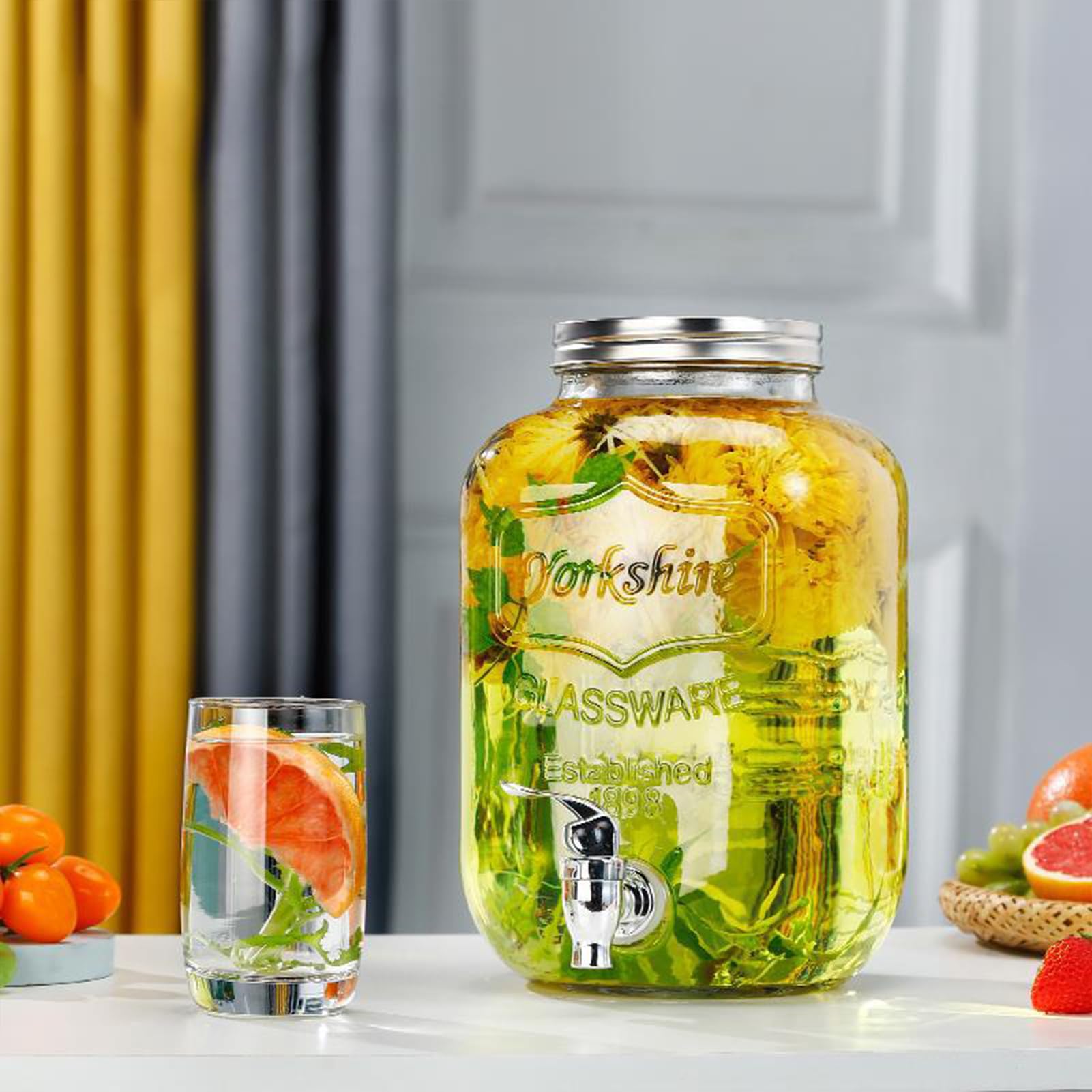 Szklany Dozownik Wody Szklany Dzbanek Lemoniada Szampan | Dozownik Soku Z Pokrywą Lemoniada Szampan Grille Pikniki Patio Bufety Podróże Kamperem Urodziny Boże Narodzenie Rocznice