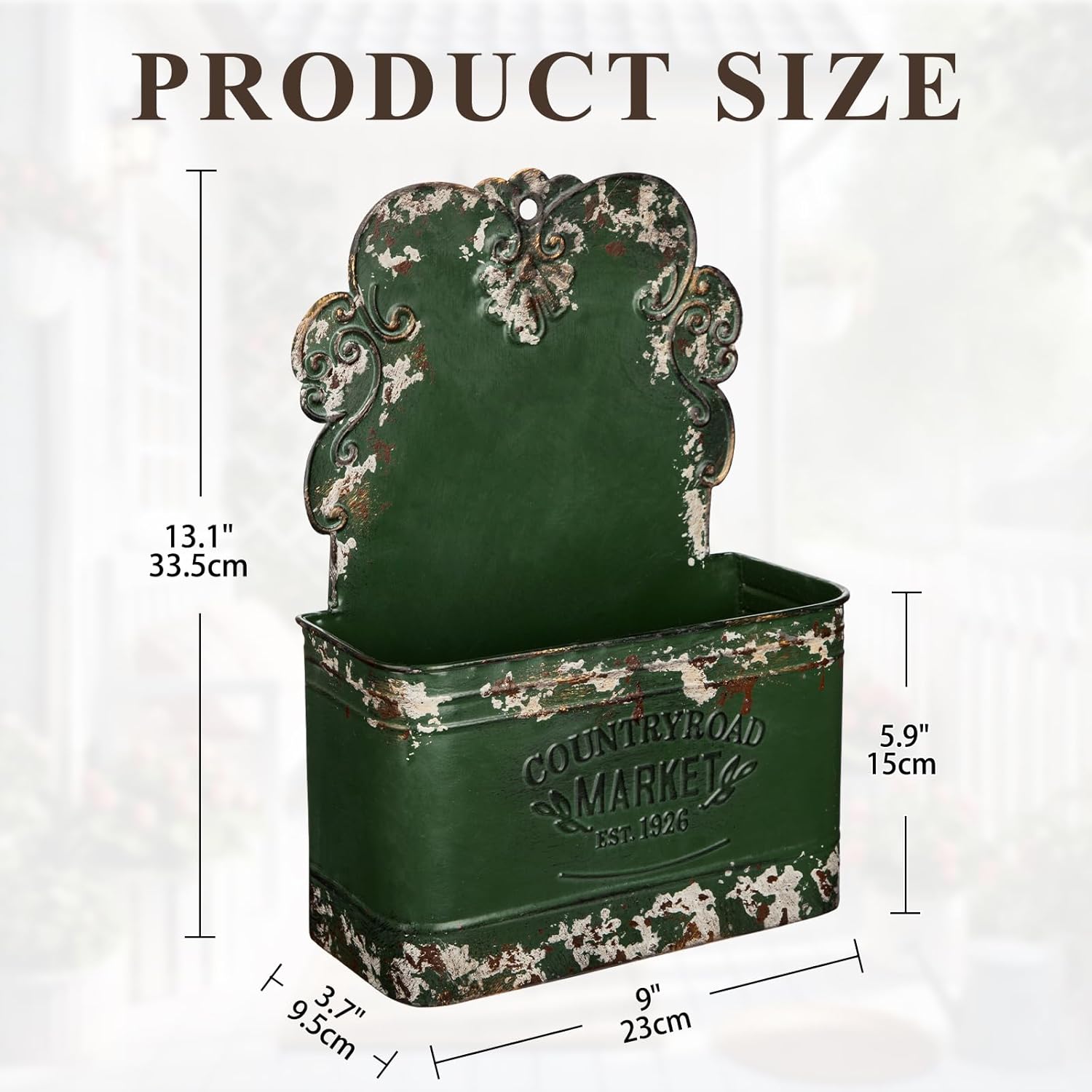 Set of 2 Metal Wall Planters Vintage Hanging Wall Planter Rustic Farmhouse Outdoor Decor Shabby Mount Planters for Fence Garden Patio Porch - Green