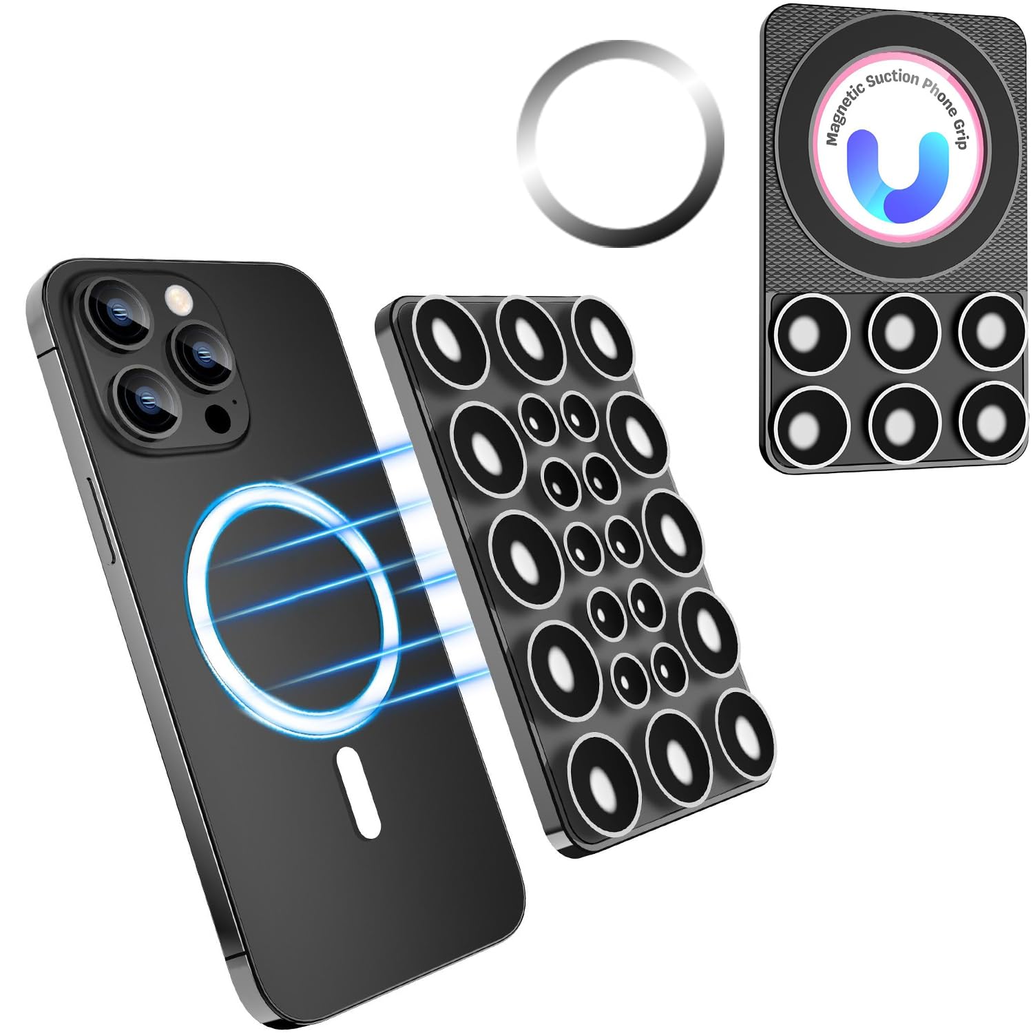 Magnetic Suction Cup Phone Case Mount,T Tersely Silicone Cup Phone Stand for iPhone and Android, Non Slip Holder Hands-Free Selfies and Videos for TikTok (Black)