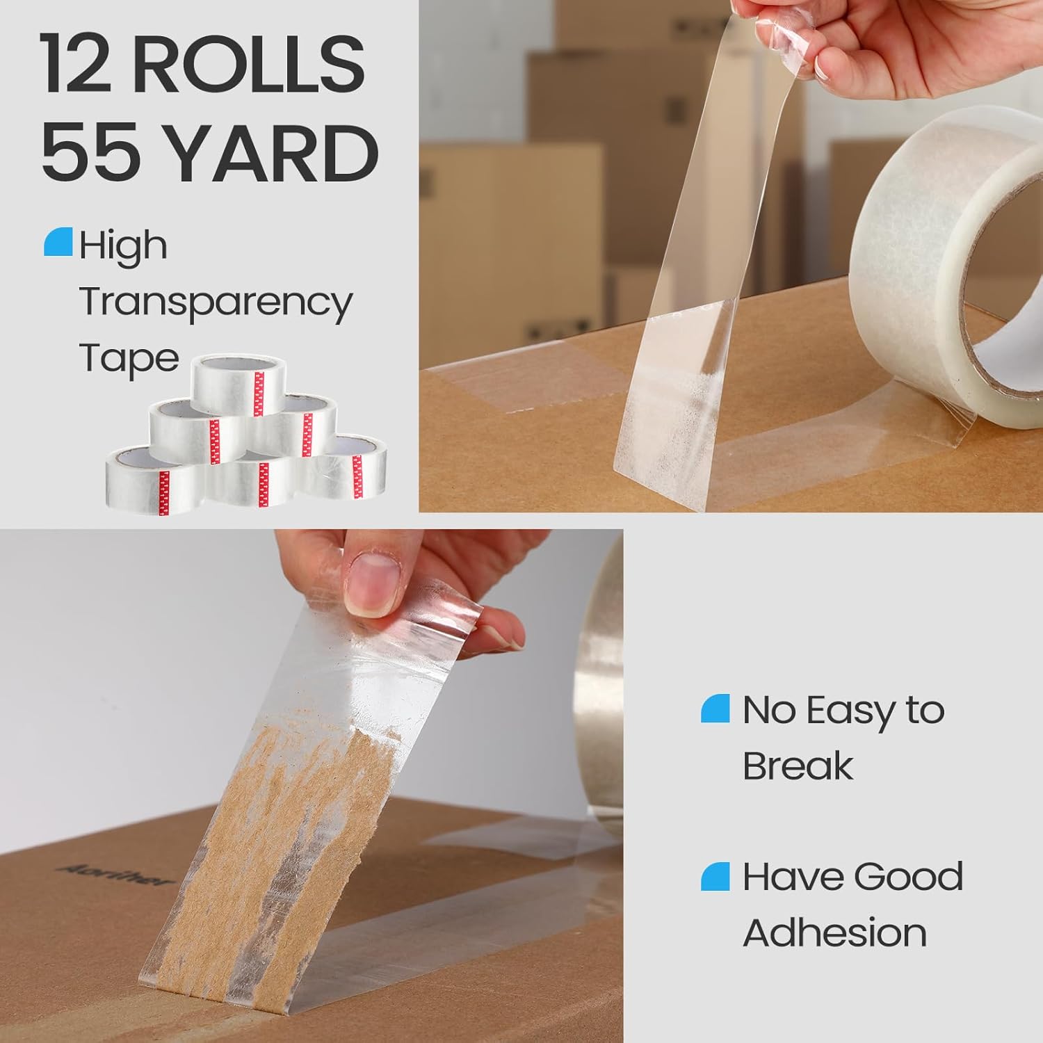 Dunzoom 2 Pack Packing Tape Dispenser Gun with 12 Roll Packing Tape 2 Inch Gun 2.7 Mil Heavy Duty Packaging for Shipping, Moving, Carton and Box Sealing(Blue and White)