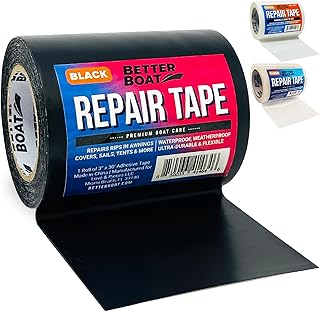 Repair Tape for Fabric Boat Covers, Canvas Tents, Pop-Up Campers, RV Awnings, Tarps, Canopies, Bimini Tops, Sails, Air Mattress Patch Kit, 30ft x 3" Black Heavy-Duty Waterproof Vinyl