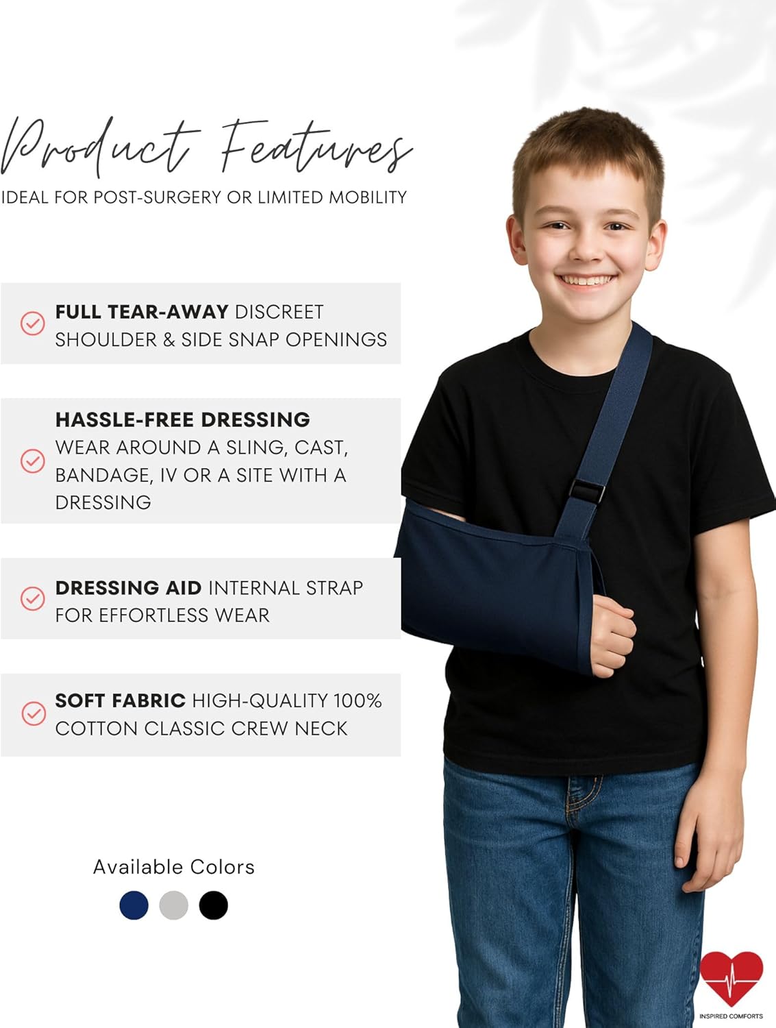 Inspired Comforts Unisex Kids Arm Sling Shirt with PICC Access