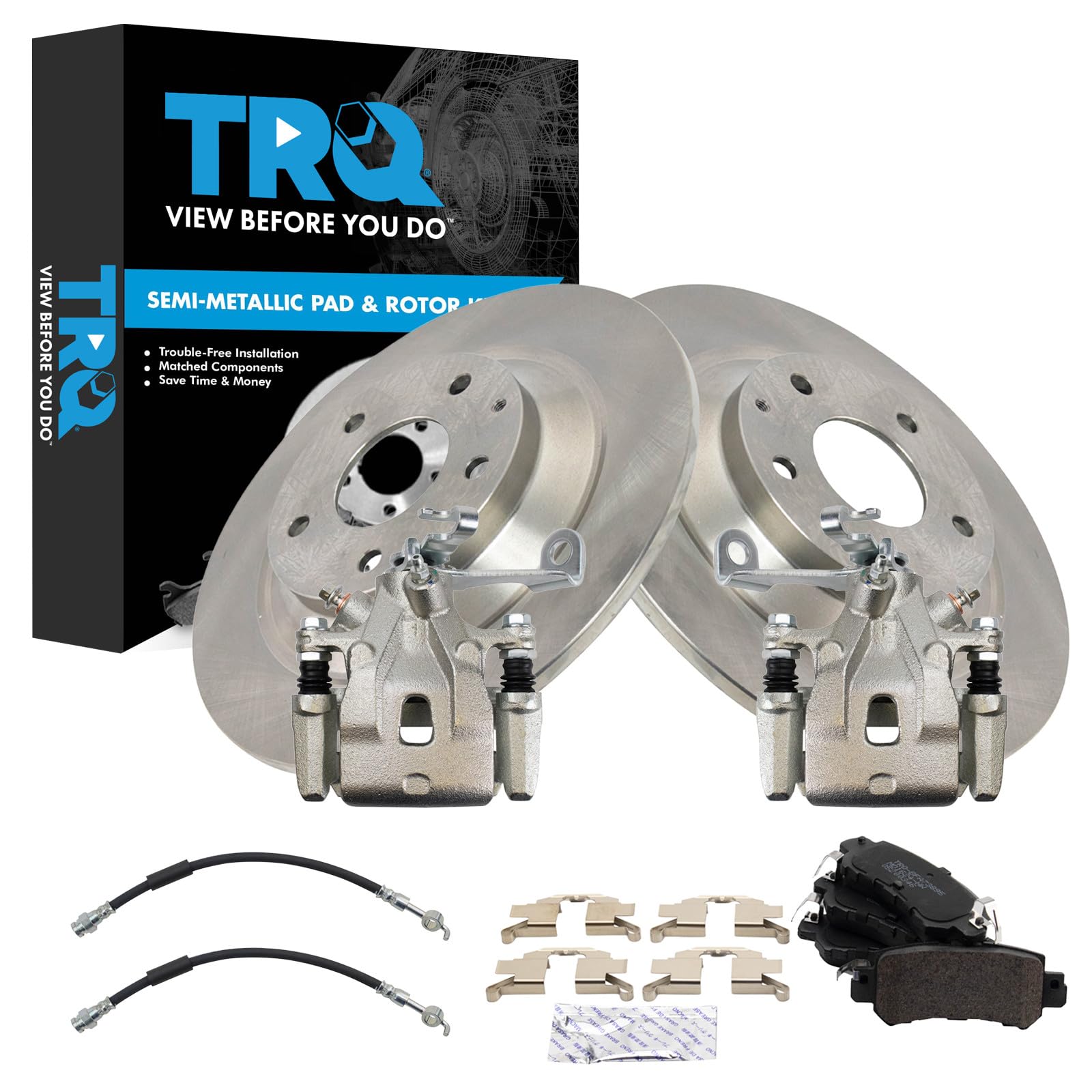 TRQ Rear Brake Pad &amp; Rotor Kit Semi-Metallic Compatible with 2013-2015 Mazda CX-5