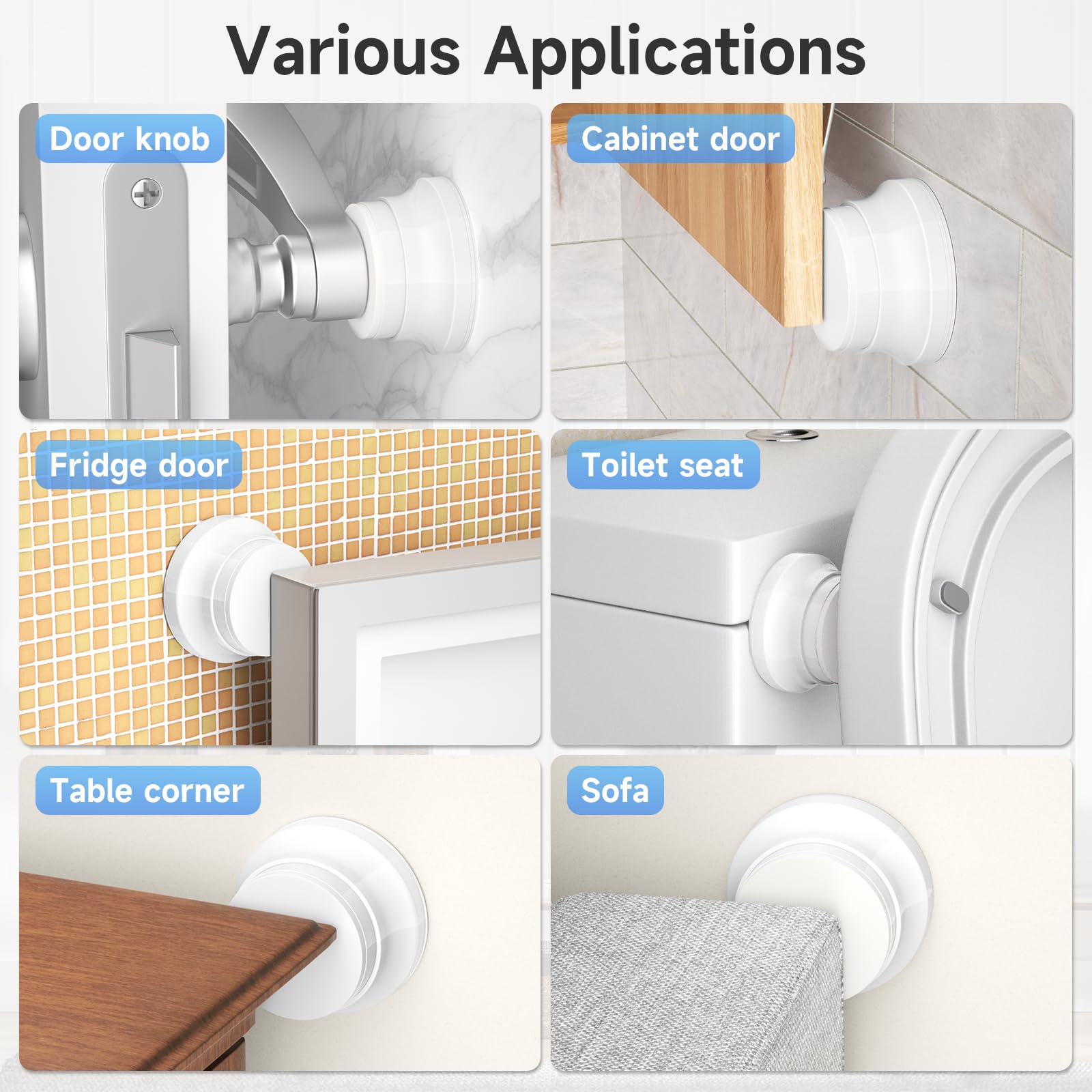 15 topes de puerta para pared, protector de pared de 1.65 x 0.9 pulgadas con silicona y aleación de aluminio, adhesivo y montaje de tornillo para paredes del hogar y la oficina, color blanco