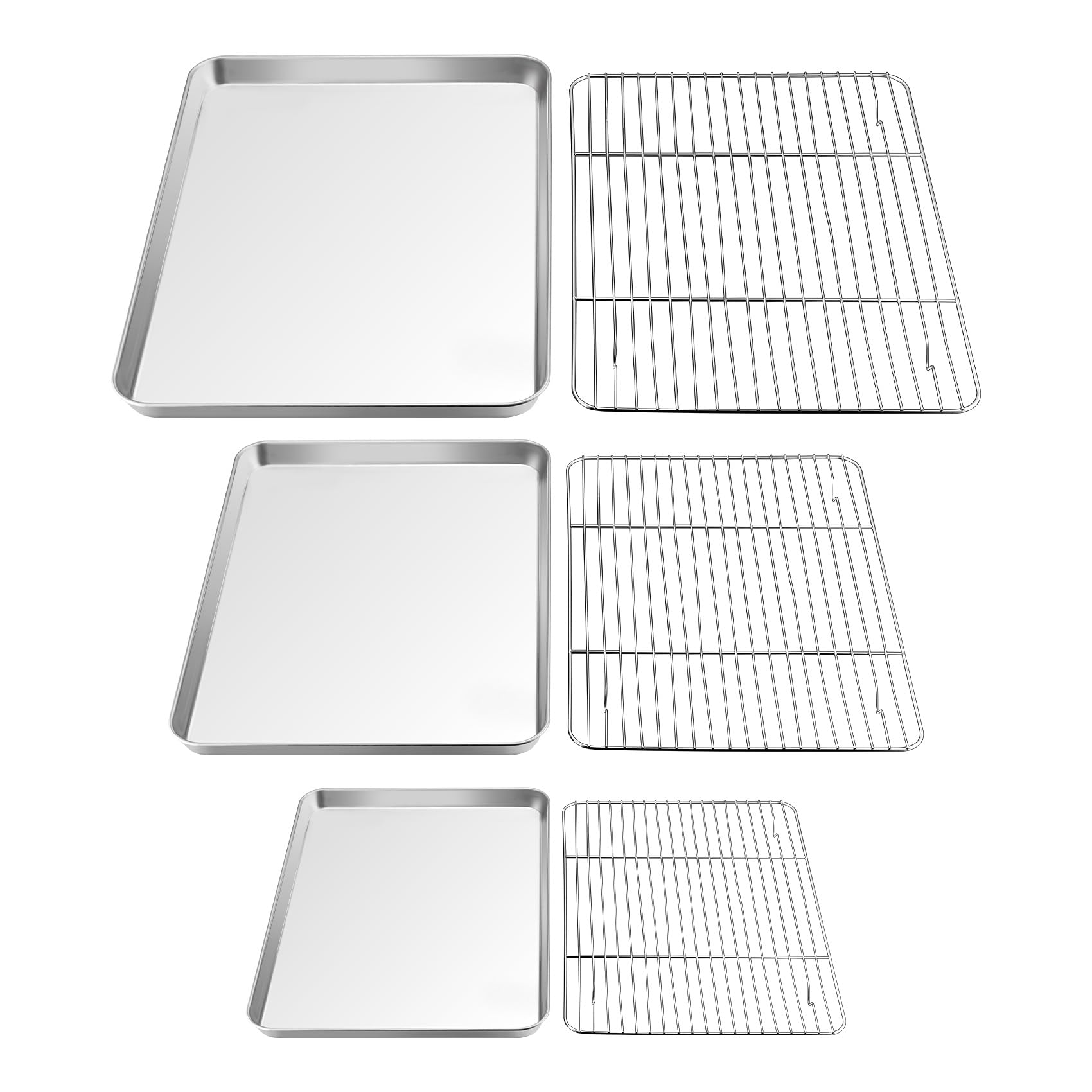 TeamFar Baking Sheet with Rack Set (3 Pans + 3 Racks), 16/12.5/9 Inch Stainless Steel Cookie Sheets Baking Pans Trays and Cooling Racks for Cooking Roasting, Non-Toxic & Heavy Duty, Dishwasher Safe
