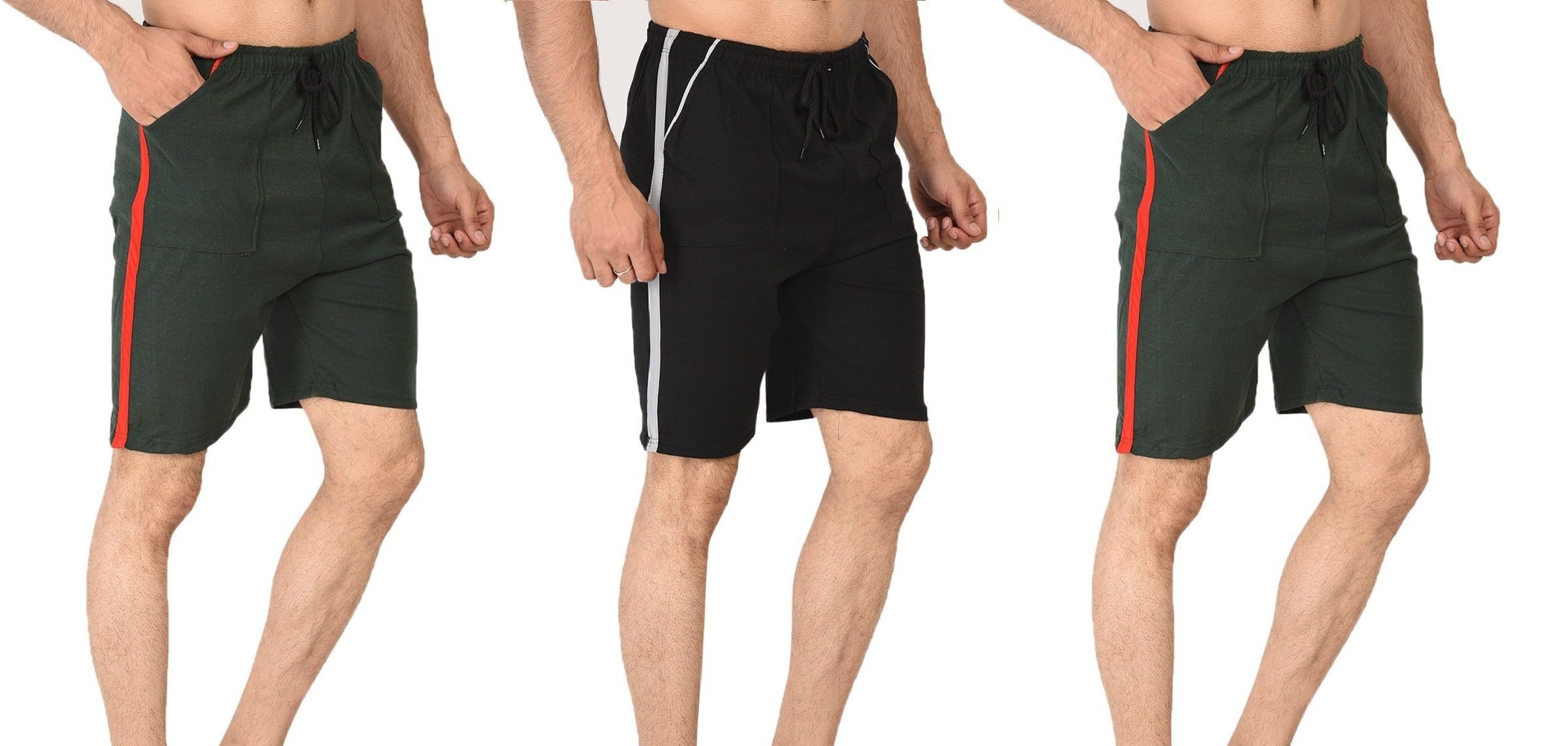 Striped Men Multicolor Casual Shorts Shorts-Green-Green-Black-picture-32