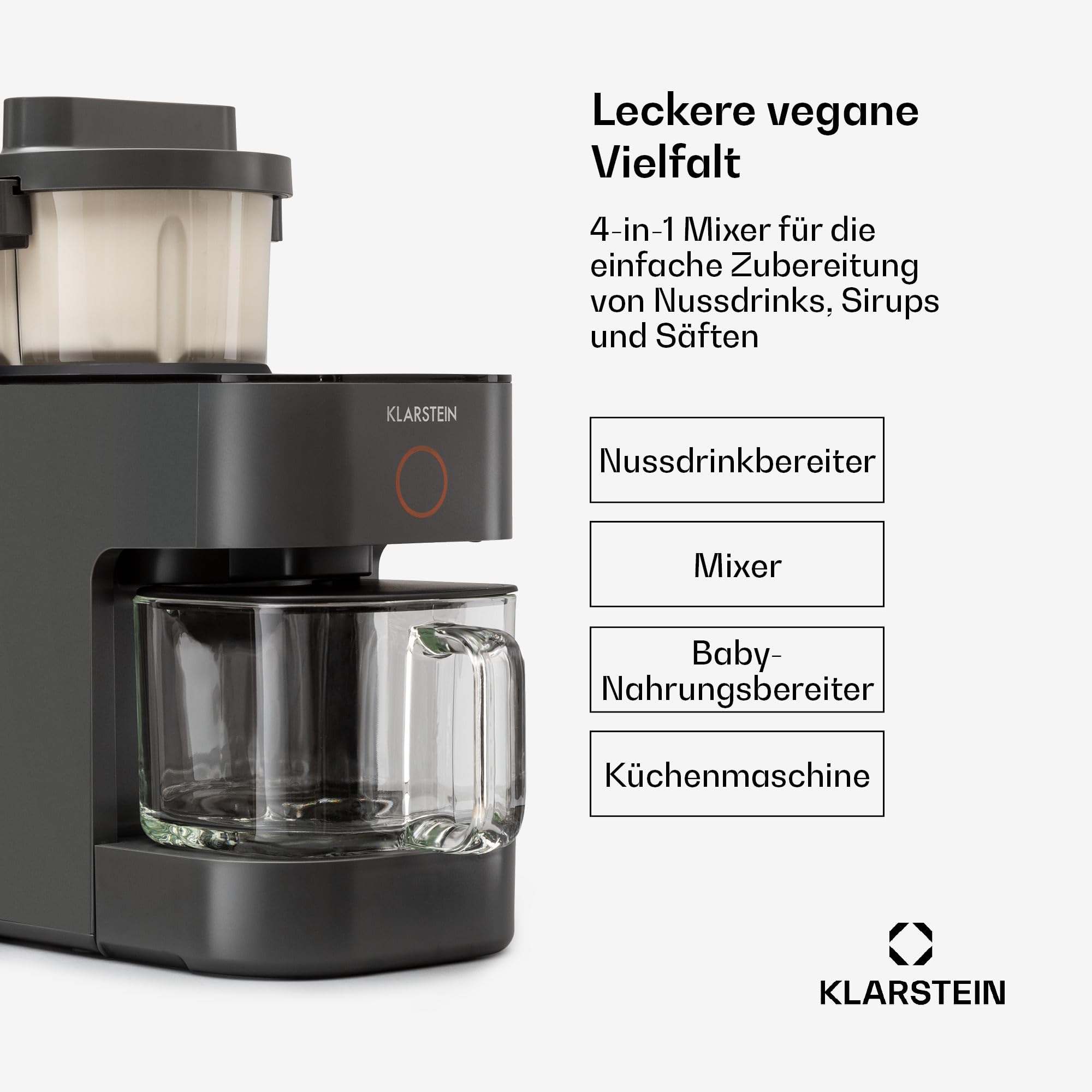 Klarstein Mixer, Standmixer mit 300 Motor- und 1250 Watt Heizleistung, Hochleistungsmixer für Pflanzenmilch Zubereitung, Smoothie Mixer mit 360° Heiztechnologie, 30.000 U/min, Touchscreen, Schwarz
