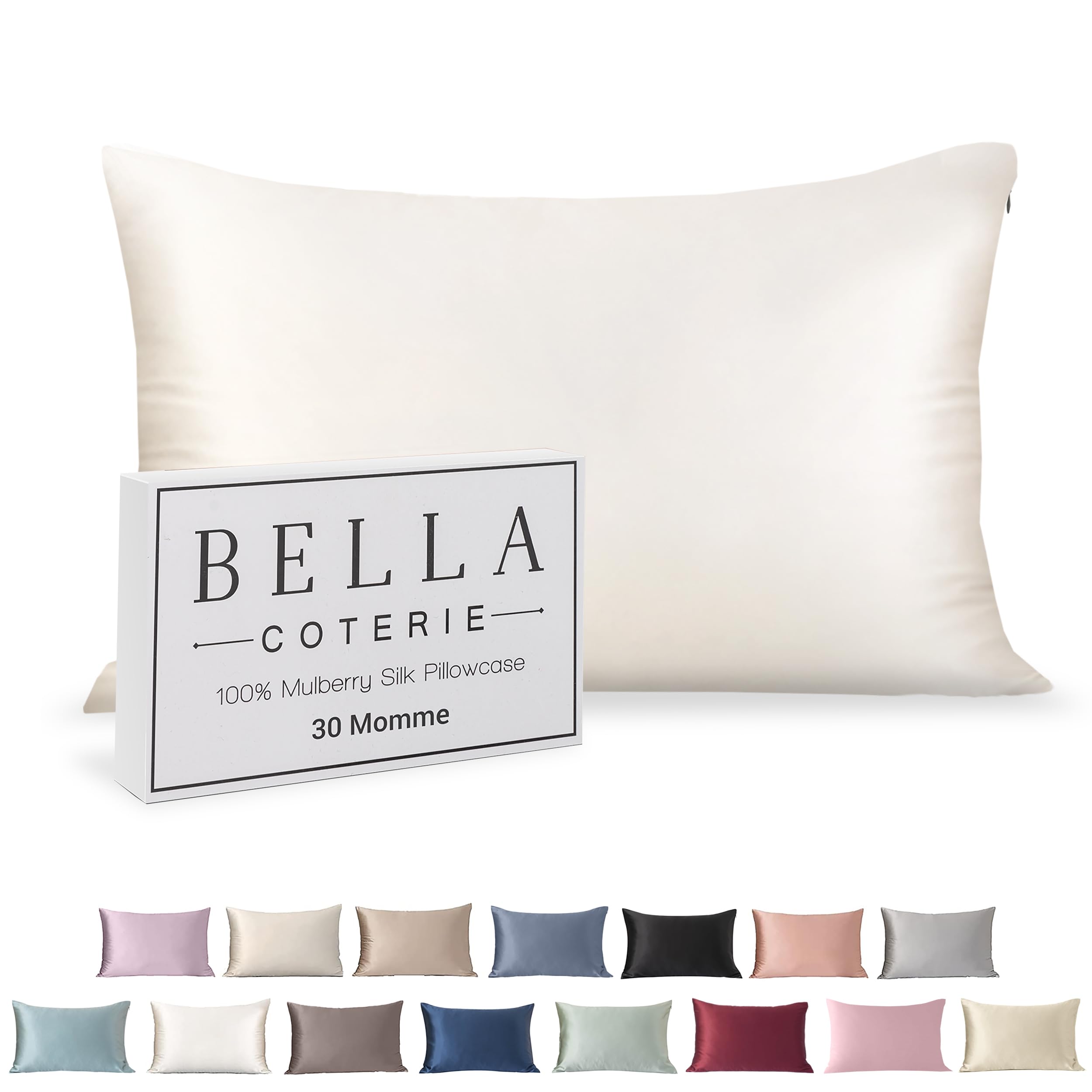 Bella Coterie Luxury Silk Pillowcase for Hair and Skin | 30 Momme | 100% Pure 6A Mulberry Silk | Super Soft | Perfectly Plush [King, White]