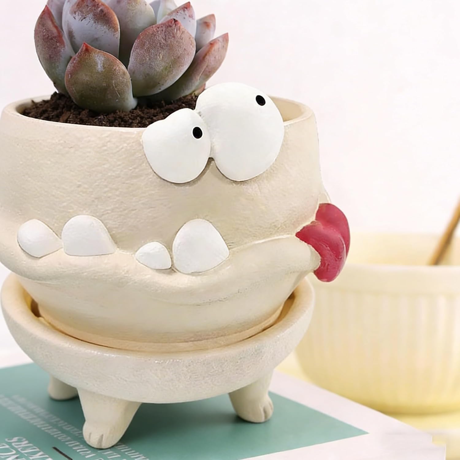 Funny Animal Succulent Plant Pots,Decorative Miniature Planters for Office Desk, Windowsill Patio - Hand-Painted Panda Bear Owl Frog Mushroom Statues for Small Plants Herbs(Funny Flower pots)