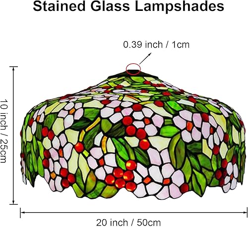 Miniatura 6 de Reemplazo de pantalla de lámpara de 20 pulgadas, solo lámpara de vitral Tiffany, diseño floral, rojo, verde, rosa, azul, amarillo, apto para lámpara