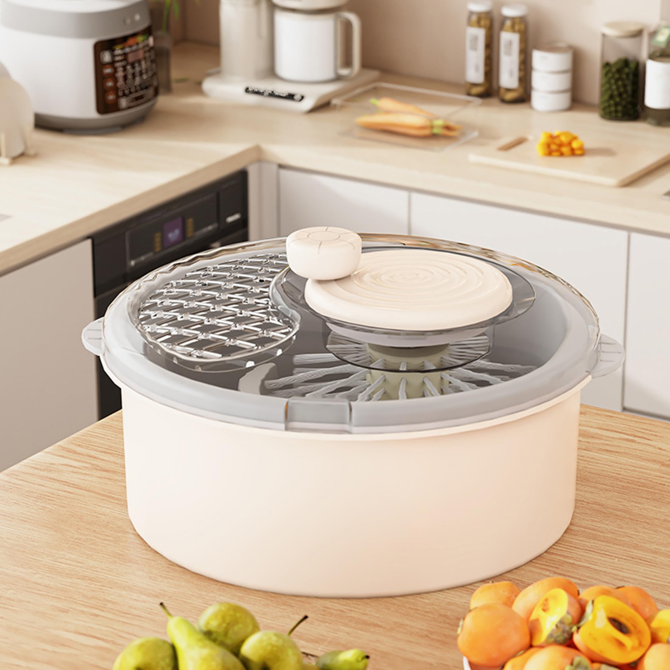 Produce Reinigungsgerät und Salatschleuder, handgekurbelt, weiß