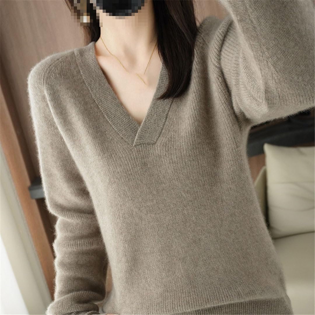 Vogrtcc Suéter De Lana para Mujer, Jersey con Cuello En V, Jersey De Punto Suelto Grueso, Top