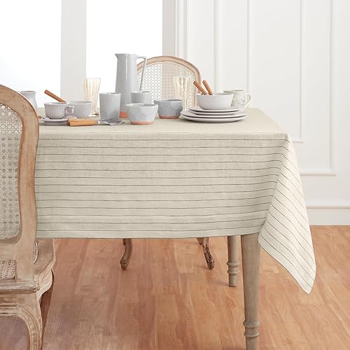 Solino Home Mantel de lino a rayas de 60 x 90 pulgadas, 100% lino puro, marfil y negro, para otoño, Acción de Gracias, Navidad, a rayas, hecho a