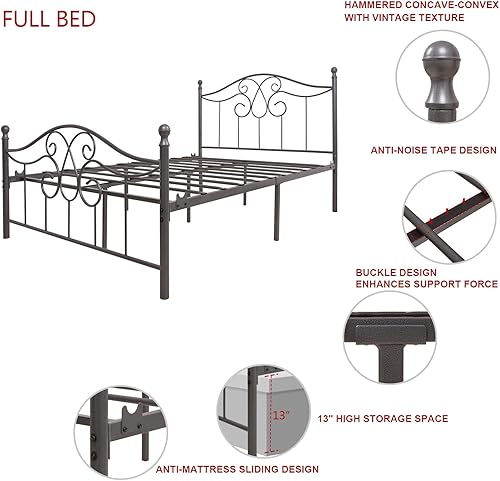 Miniatura 65 de Base de cama de metal Queen con cabecera y estribo, plataforma de granja, marco de cama tamaño Queen para debajo de la cama, no necesita somier y