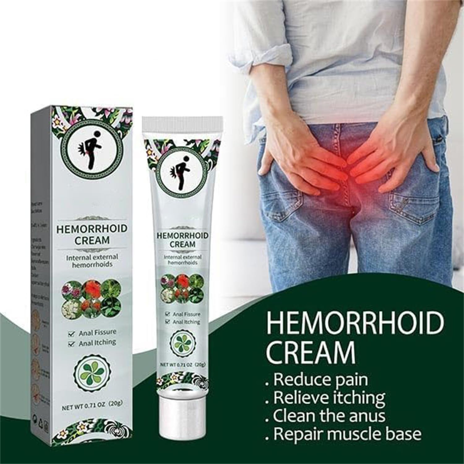 Crema Herbal para Hemorroides, Alivio Rápido de Picazón y Ardor Externos