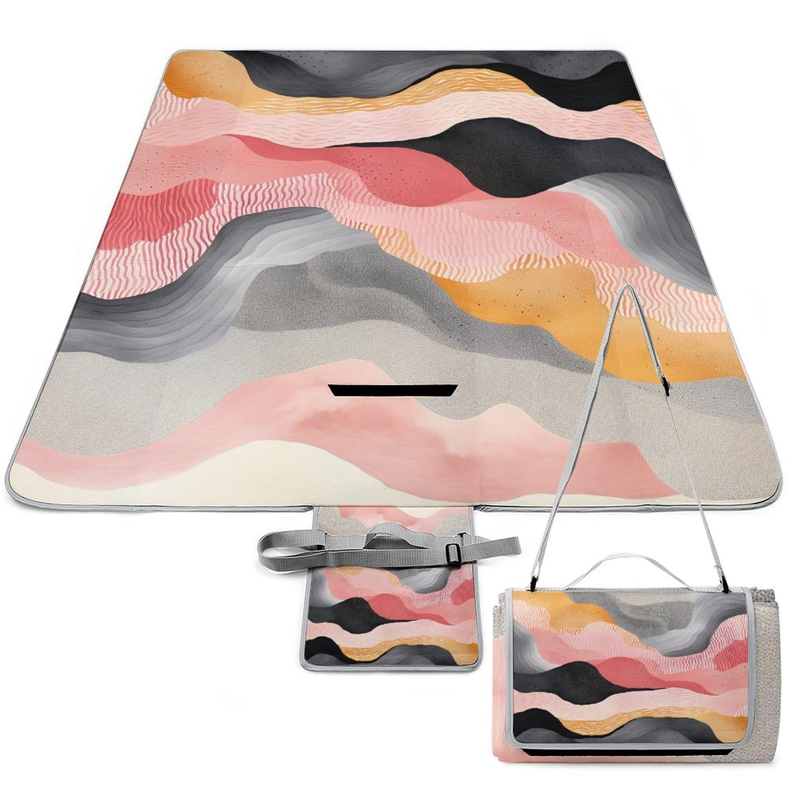 Couverture de pique-nique pour parc et voyage tapis de plage blanc et gris