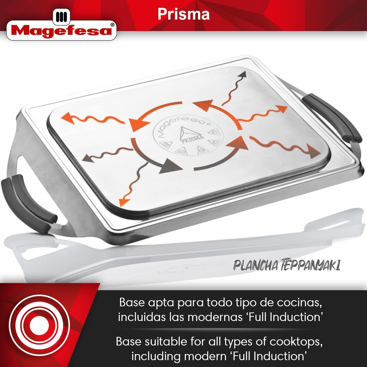 Magefesa Prisma 16 x 10 Inch Teppanyaki Griddle Pan, made of 18/10 Stainless Steel, Triple Layer Nonstick Coating, Suitable for all types of Stovetops, Dishwasher & Oven Safe up to 392 ºF