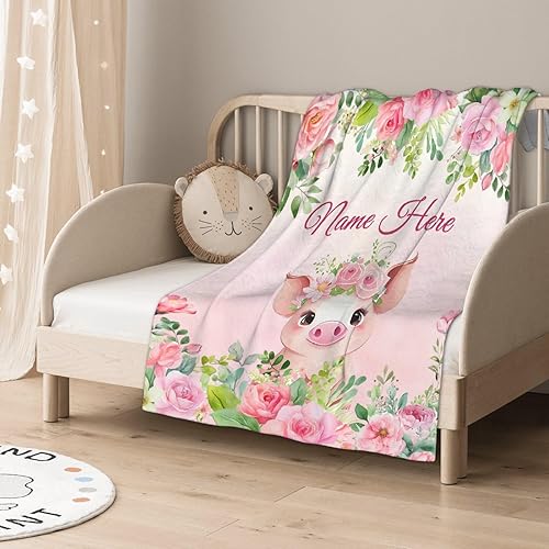 Miniatura 478 de Manta personalizada con diseño de jirafa y elefante, manta de franela suave, acogedora y ligera con nombre para sofá, cama, sofá, regalo, unisex