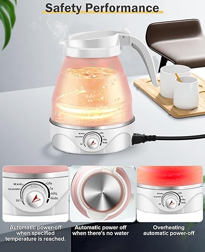 Miniatura 3 de Hervidor eléctrico portátil de viaje, hervidor de silicona plegable de 20.3 fl oz con función de ajuste de temperatura para acampar, hoteles y viajes