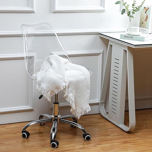 Miniatura 2 de Silla de escritorio con ruedas, silla de tocador ajustable para oficina en casa, silla giratoria de plástico con ruedas, silla de tocador de oficina