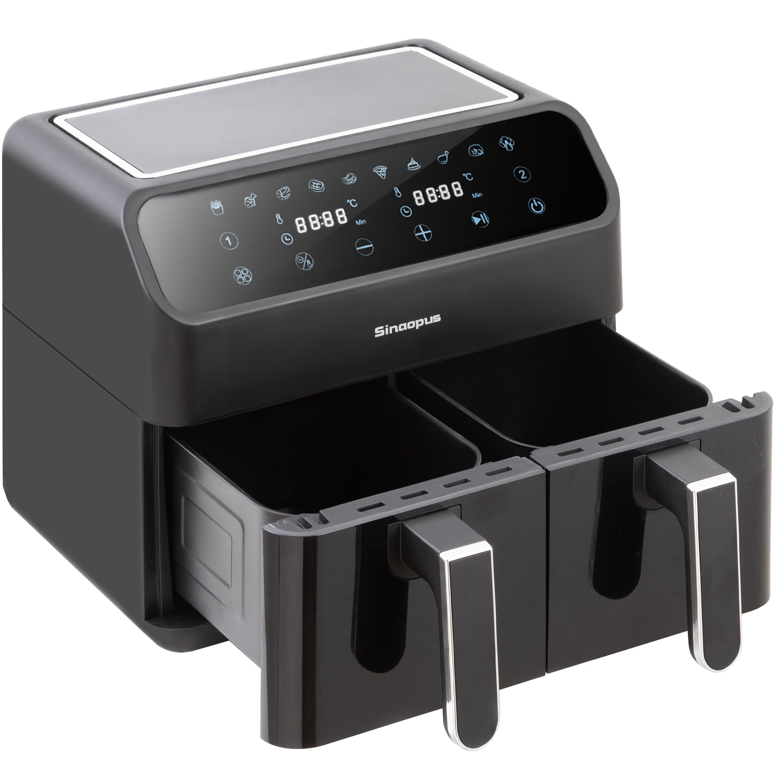 Heißluftfritteuse 9L Dual Zone, 2000W Airfryer mit 2 Körben, 10 Programme, Touchscreen, Sync & Match Funktion, Ölarmes Frittieren für Familie