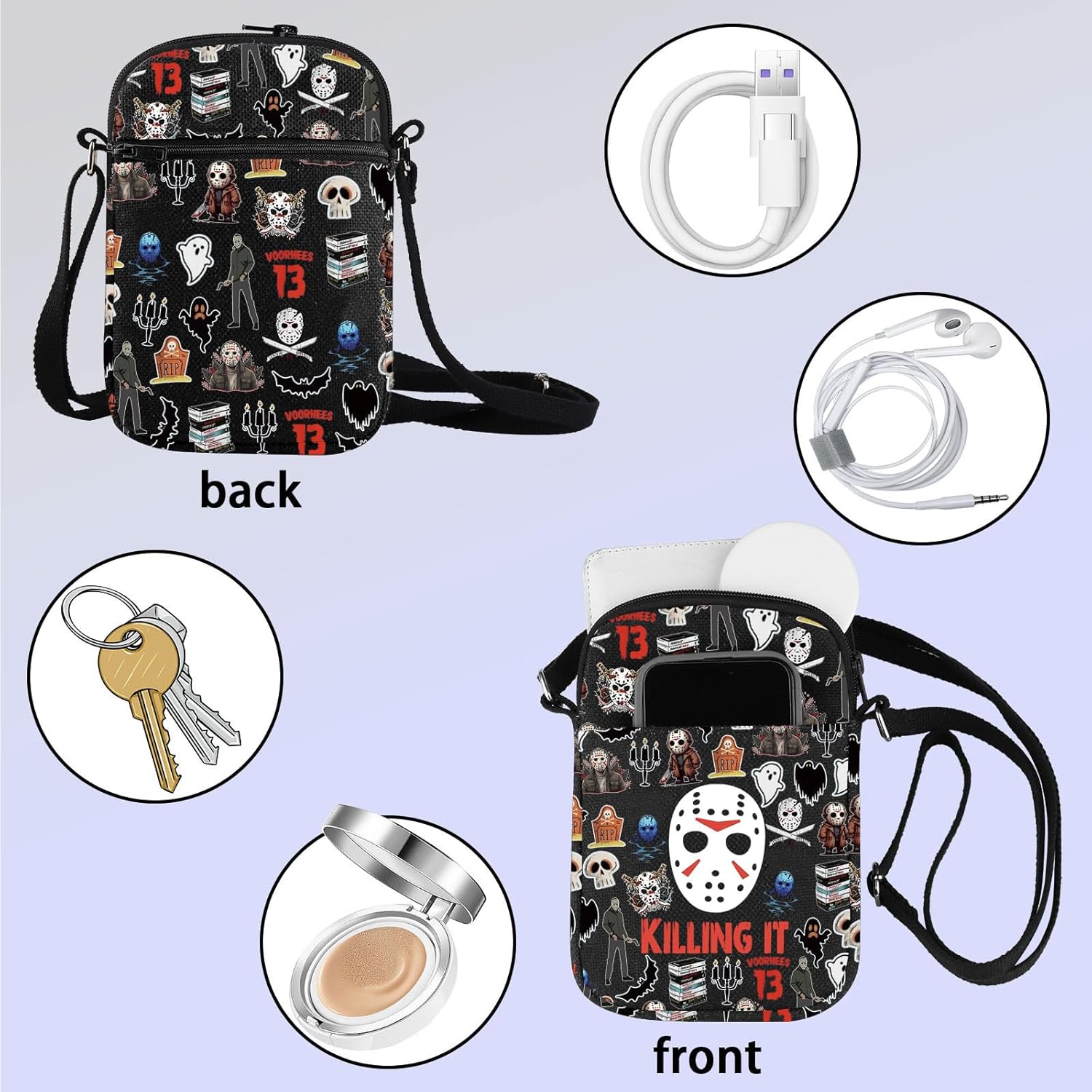 ZJXHPO Killing It Cross Body Bag Horror Killer Messenger Bag Horror Movie Lover Gift Horror Night Carry On Bag (Killing It 2 CB) - Image 5