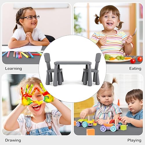 Miniatura 17 de COSTWAY Juego de mesa y sillas para niños de 3 piezas, centro de actividades infantiles de plástico ligero para leer, escribir, pintar, merienda,