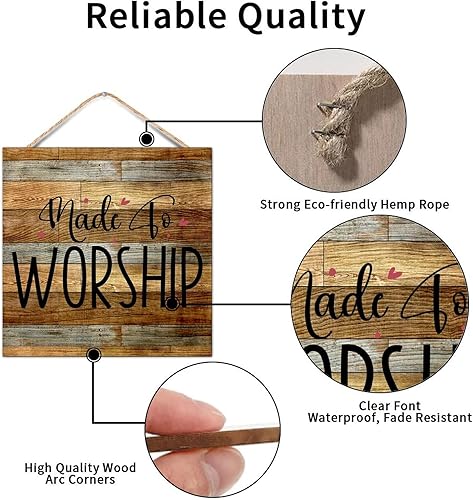 Miniatura 3 de Country Wood Sign Life Positive Quote Christian Saying Made to Worship Religious Quotes Wall Hanging Art Wooden Plaque for Porch Living Room Kitchen