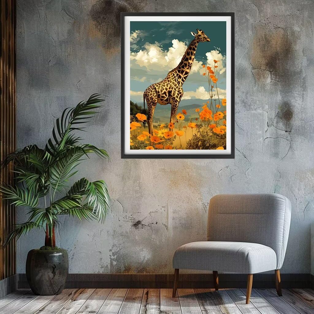 Dipingere Con i Numeri Adulti giraffa animale, Painting by Numbers Kit Pittura Olio Tela Fai-da-Te Bambini,Hobby Creativi Adulti Kit per Dipingere (con Vernici e pennelli) Senza Cornice 45x60cm G4-289