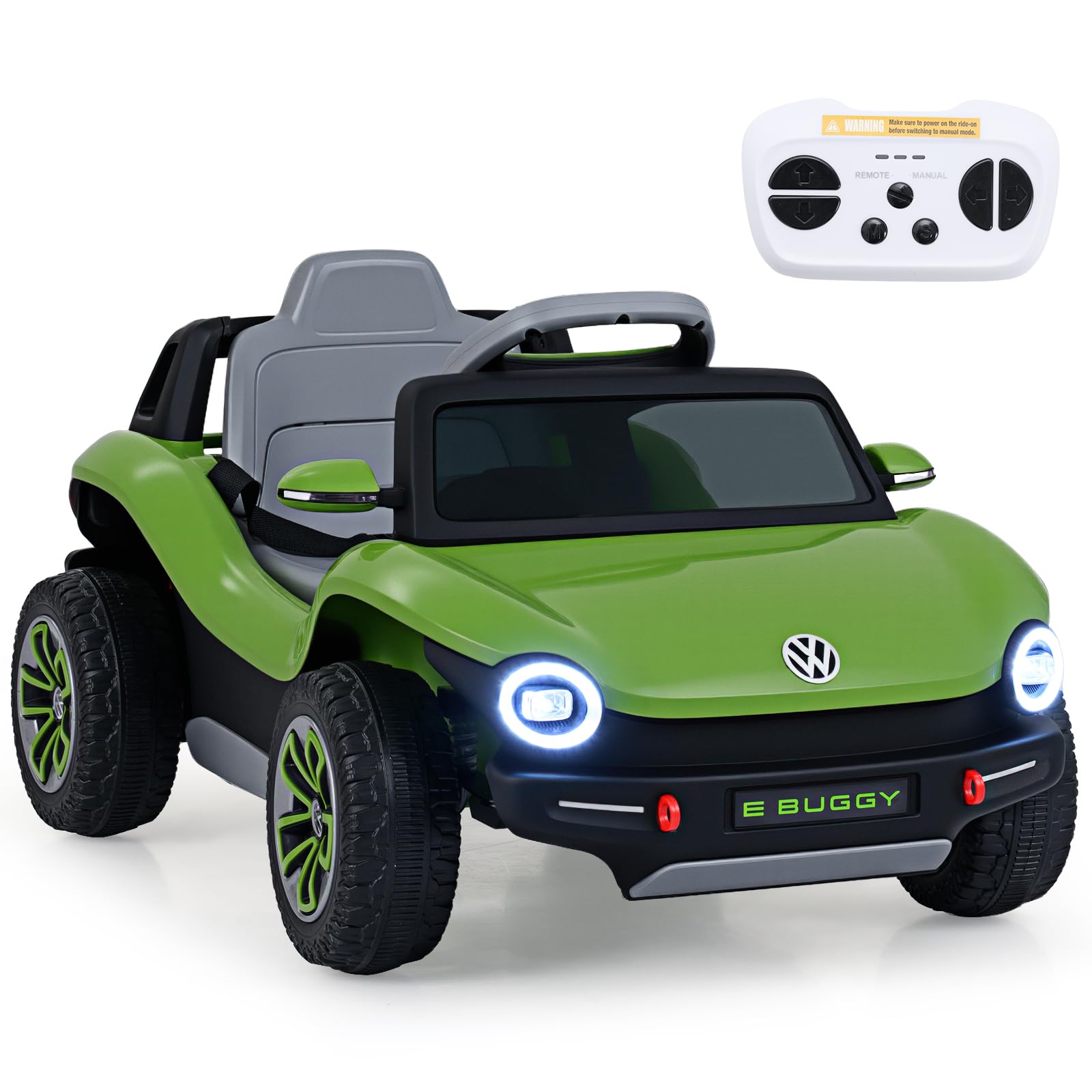 COSTWAY 12V Kids Ride on Car, Licensed Volkswagen Electric Vehicle with Remote, Storage, Horn, Music, Wireless Connection, Spring Suspension & LED Headlights, Battery Powered Ride on Toy (Green)