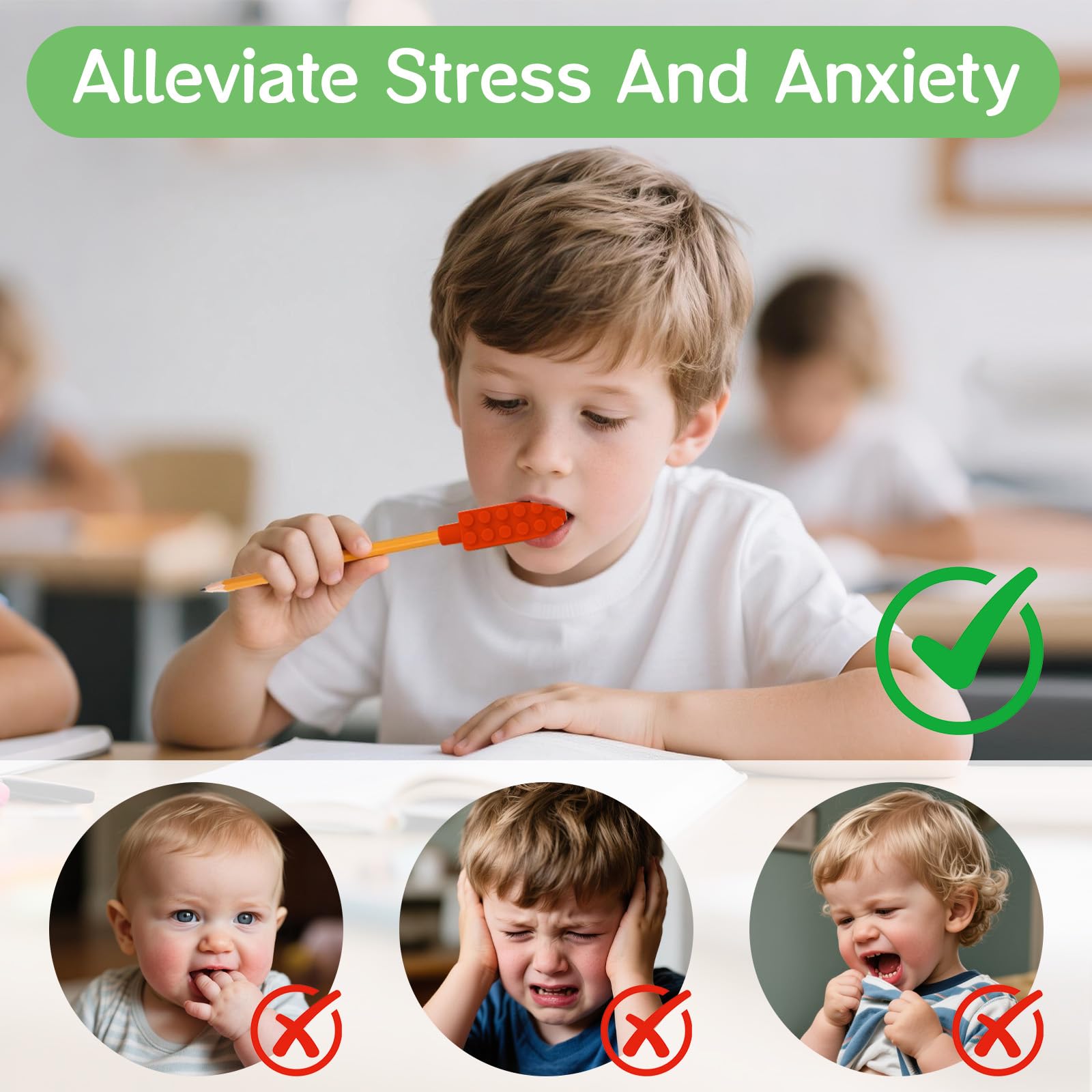 ANSUG 8 Pcs Colour Chewy Pencil Toppers Covers, Silicone Pencil Toppers Chewable, Sensory Chewable Pen Toppers - Image 2