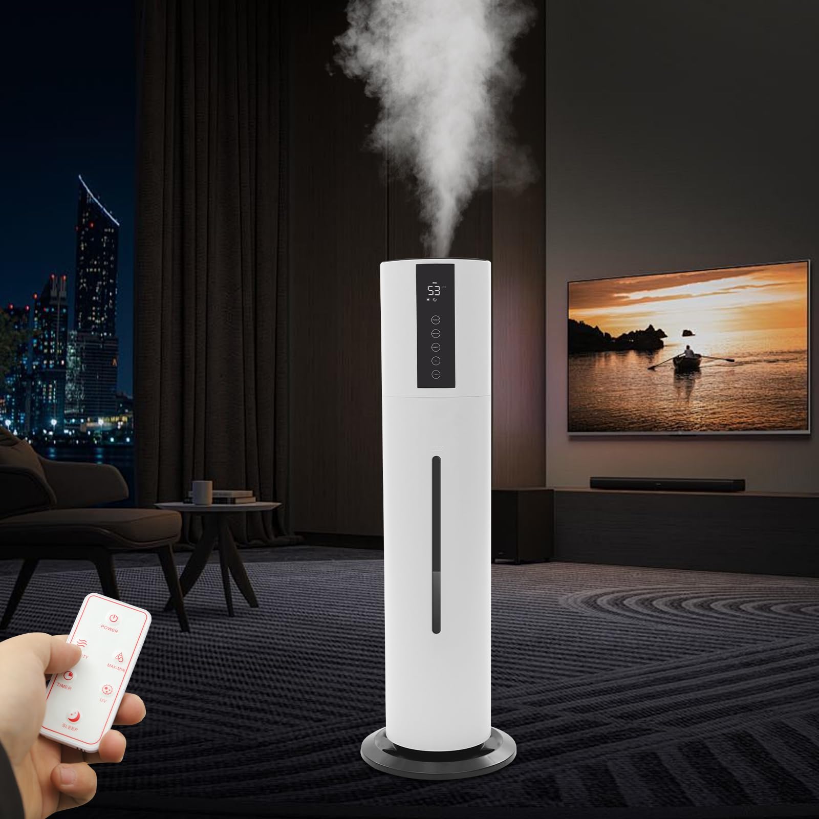 Humidificador de 8 L con esterilización UV, humidificación y purificación de aire para el hogar, dormitorio, oficina, apagado automático, relleno superior, silencioso, 35 dB, 3 niveles, cantidad de