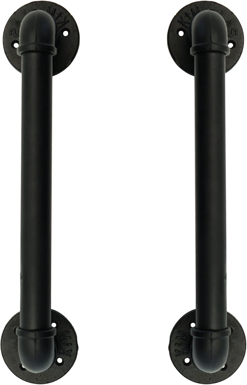 Set of 2 Industrial Pipe Gate Pull Handle, Grab Bar, Towel Bar, Antique Rustic Cast Iron Handrail - Matte Black, 19-3/4 Inch