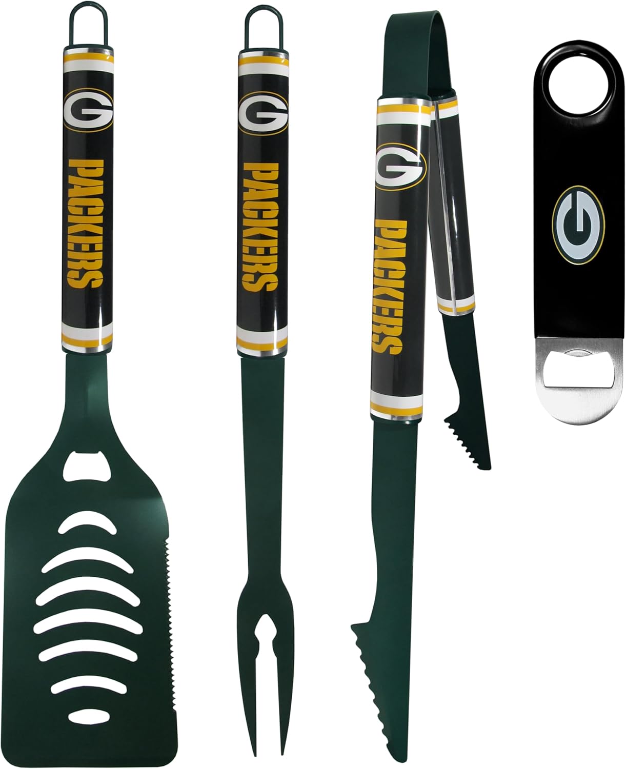 Siskiyou NFL Green Bay Packers 3 pc Logo BBQ Tools w/Bottle Opener, One Size, Team Colors