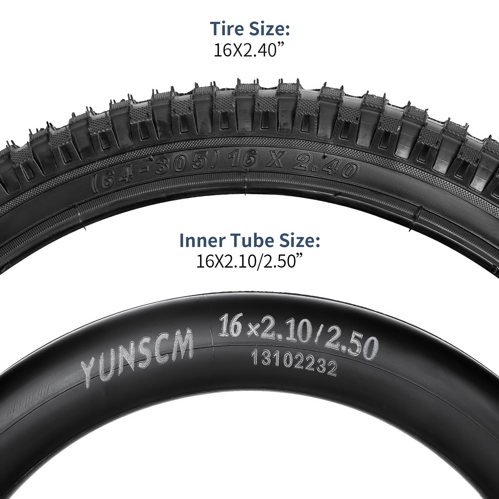 YunSCM 2-pak 60TPI składane opony rowerowe 40.6 cm 16 x 2,40 ETRTO 64-305 i 40.6 cm zawór Schrader AV32 mm kompatybilny z oponami i dętkami rowerowymi 16 x 2,35 16 x 2,40