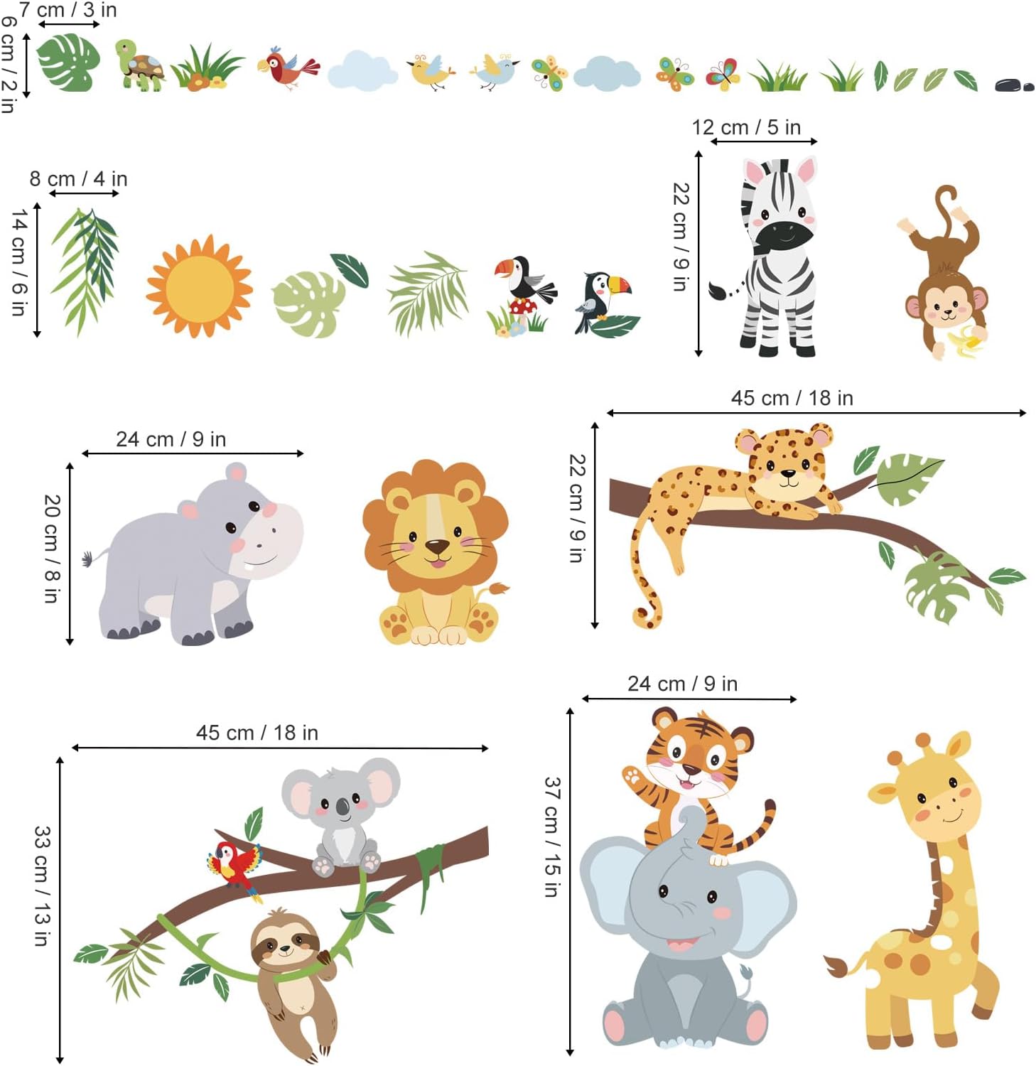 decalmile Safari Animals Wall Stickers Jungle Tree Branch Giraffe Elephant Wall Decals Baby Nursery Kids Bedroom Playroom Home Decor