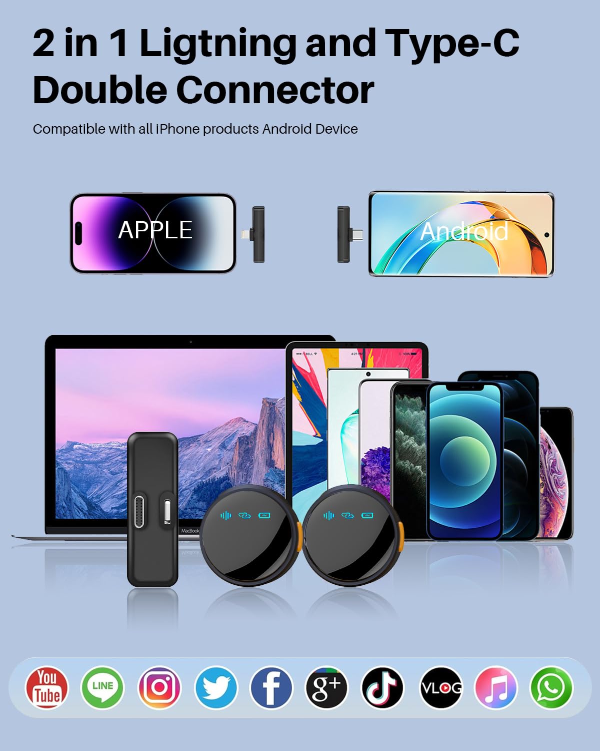 2 Pack Professional Wireless Lavalier Microphone for iPhone iPad Android with Charging Case Noise Reduction Plug-Play Clip on Lapel Mic for Video Recording Vlogging, YouTube, Interview, Live Streaming: Cylindrical