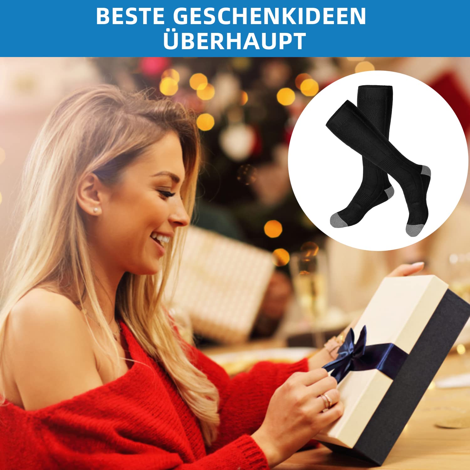 Chaussettes Chauffantes Hommes Femmes, Chaussettes Chauffantes avec Batterie Rechargeable 4000mAh, Chauffe-Pieds Chauffants électriques