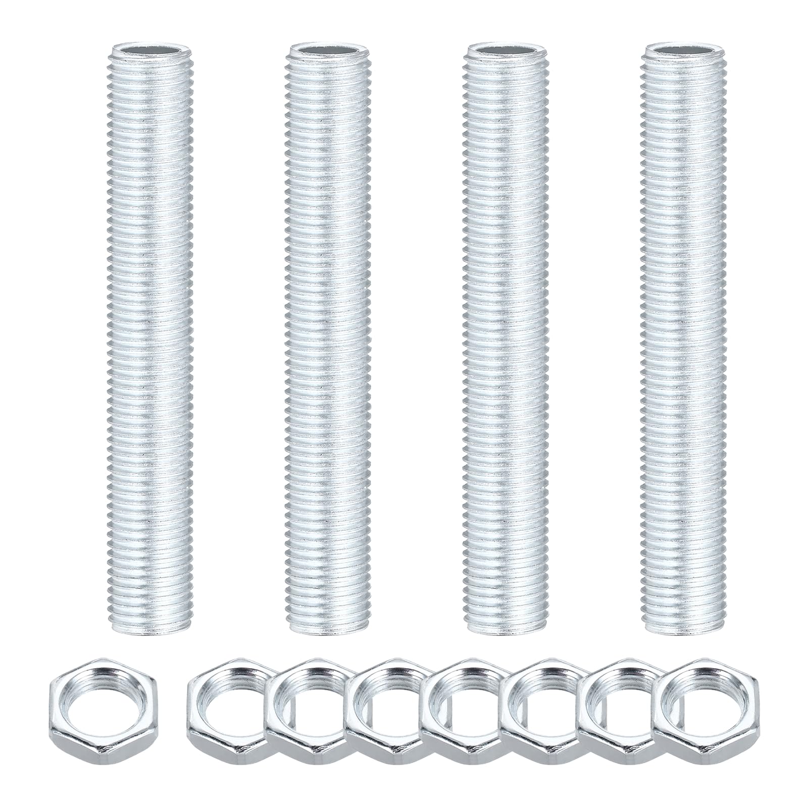 sourcing map 4Pcs 90mm Lamp Pipe Nipples Kit with Lock Nuts, M14x1.5 Fine All Threaded Hollow Tube Lamp Repair Hardware Fasteners for Chandelier Ceiling Lamps Assembly DIY, White Zinc โ image 1