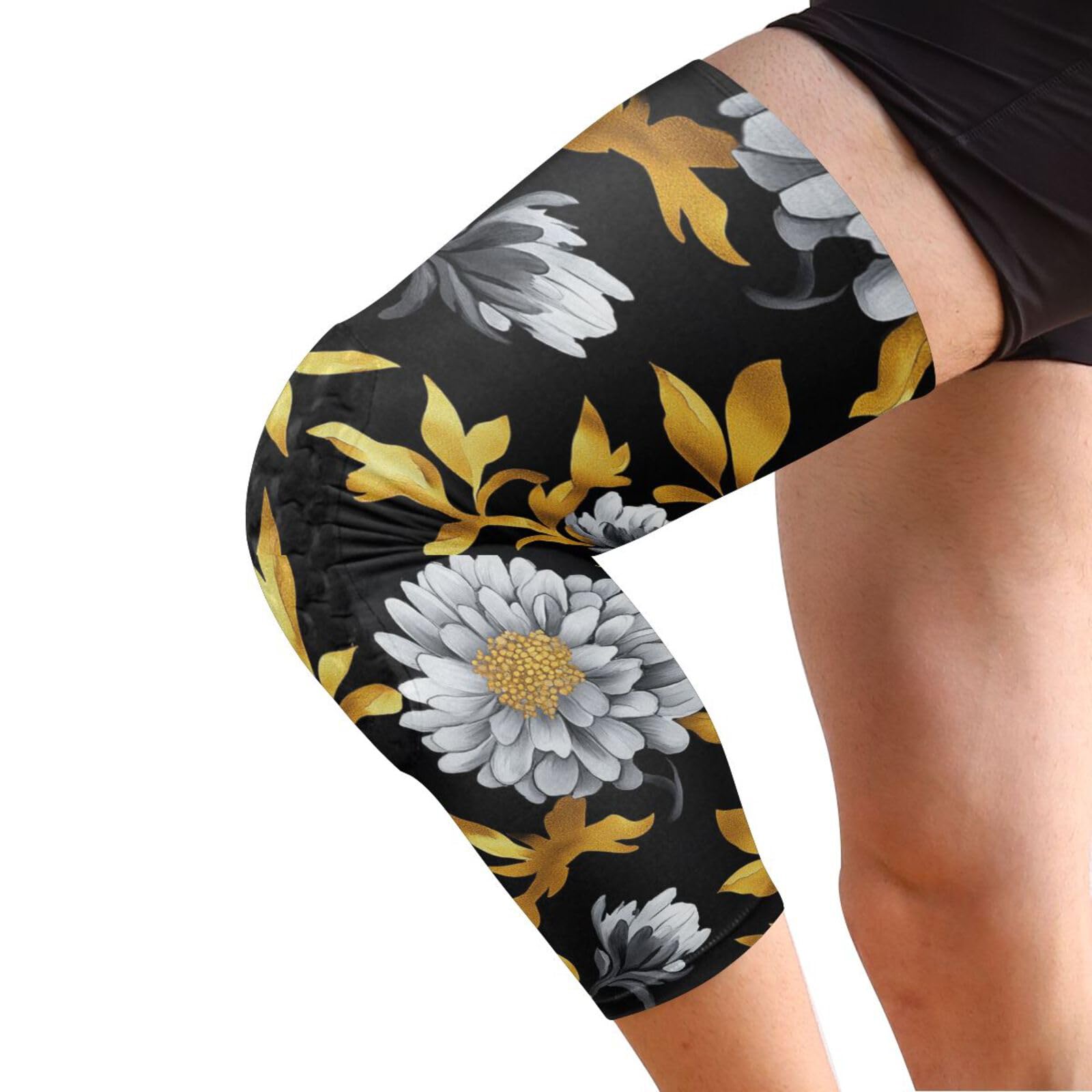 JUNZAN Elegant Flower in Black Basketball Knee Pads for Youth Kids Wrestling Knee Pads with Sleeves Sport Kneepads for Volleyball Football