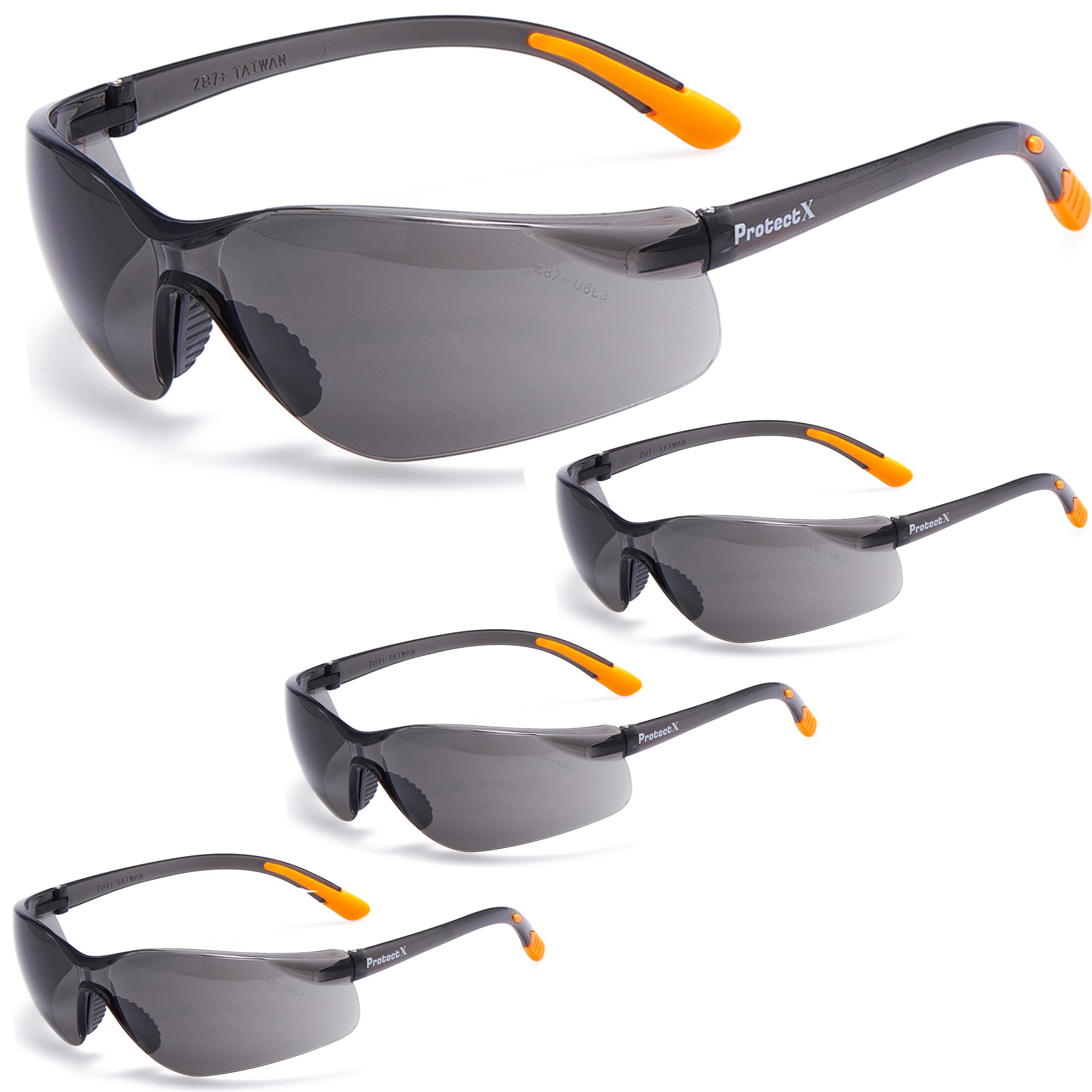 ProtectX Schutzbrille ANSI Z87.1 bewertet mit grauen, beschlagfreien, kratzfesten Gläsern, rutschfeste Griffe, UV-Schutz, grauer und schwarzer Rahmen, 3 Stück (grau)