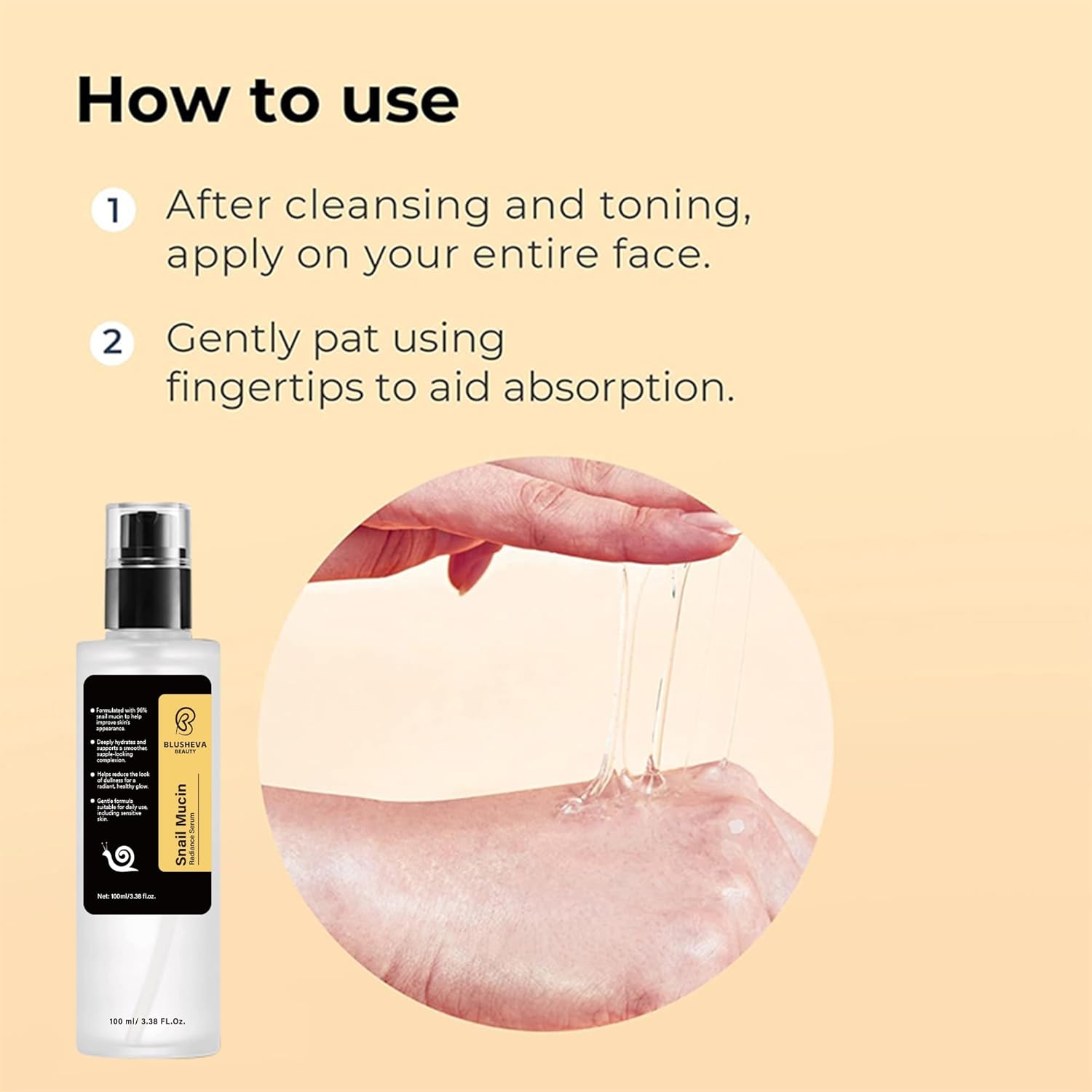 Snail Mucin Radiance Serum – 96% Snail Filtrate Hydrating & Anti-Aging Face Serum for Fine Lines, Dark Spots & Smooth Skin – 100ml - Image 4