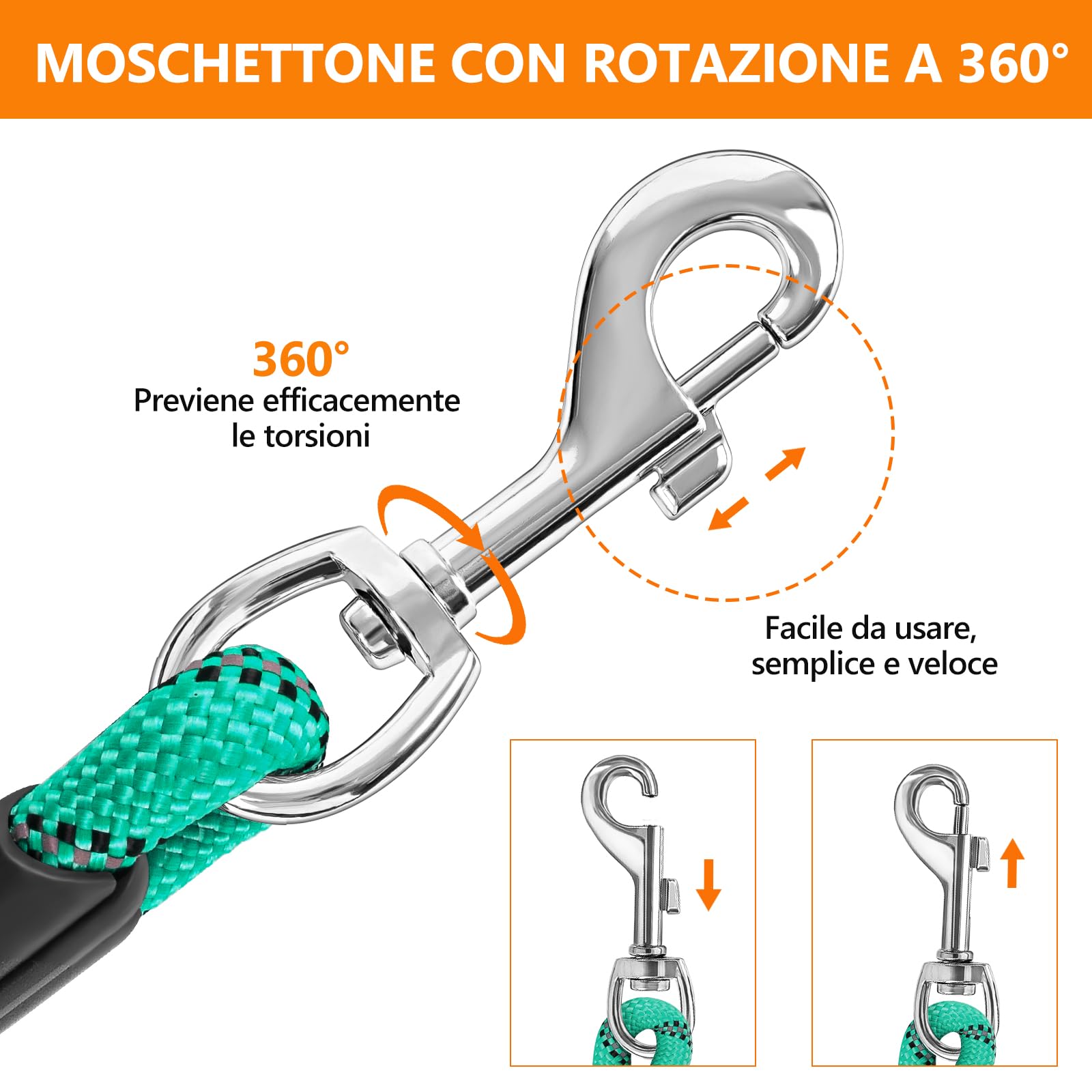 Aystkniet Guinzaglio da Addestramento per Cani, 5M 10M 15M 20M 30M Guinzaglio per Cani con 2 Ganci Girevoli e Fili Riflettenti, Guinzaglio Cane di Taglia Media e Grande, Corda da Legare per Cortile